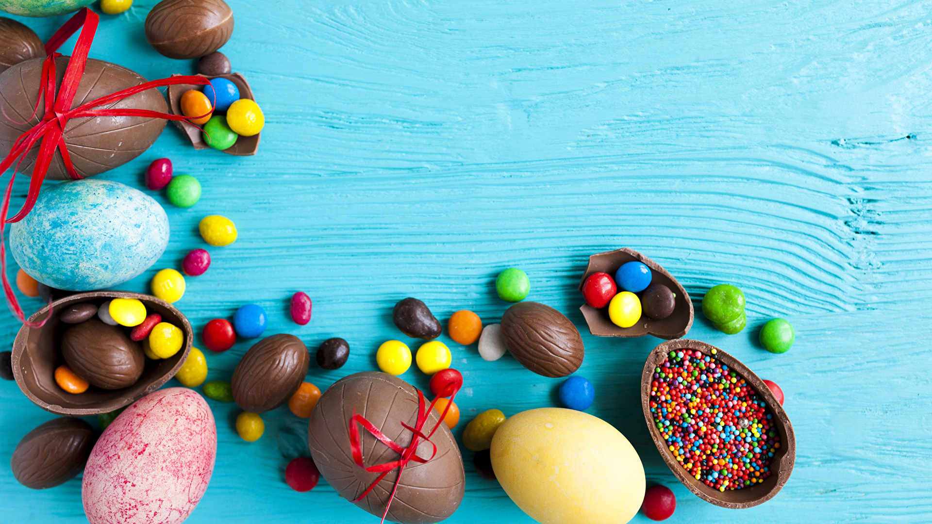 Image Easter Eggs Chocolate Candy Food Nuts Holidays 1920x1080