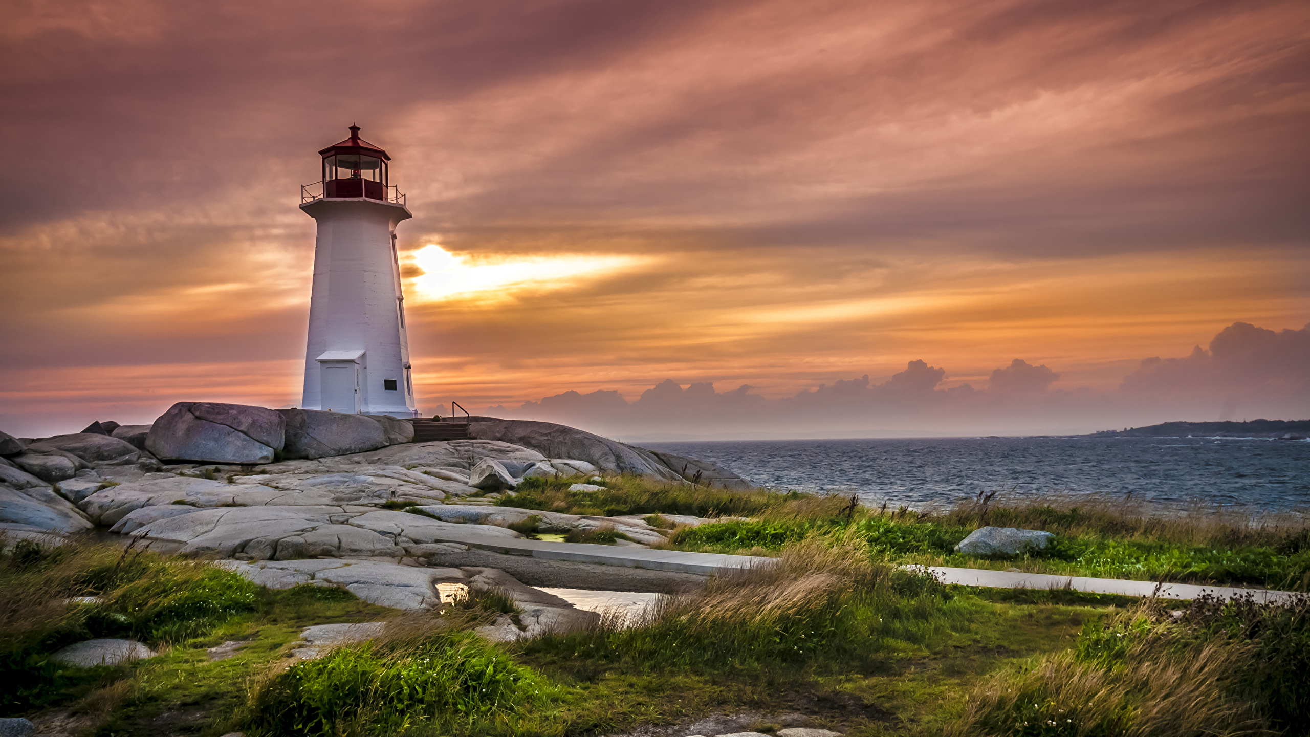 Foto Kanada Peggys Lighthouse 2560x1440 Leuchtturm Natur Point