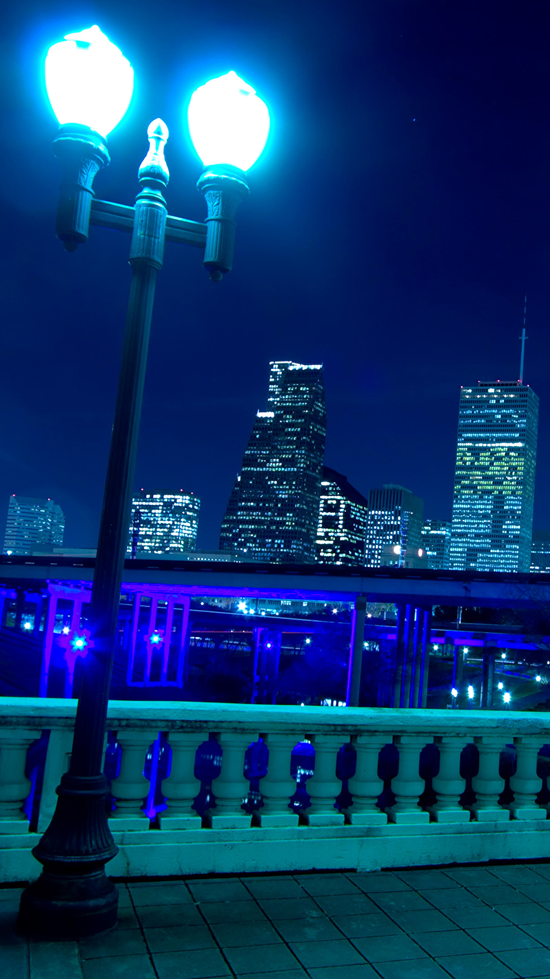 Wallpaper USA Houston Fence night time Street lights 1080x1920