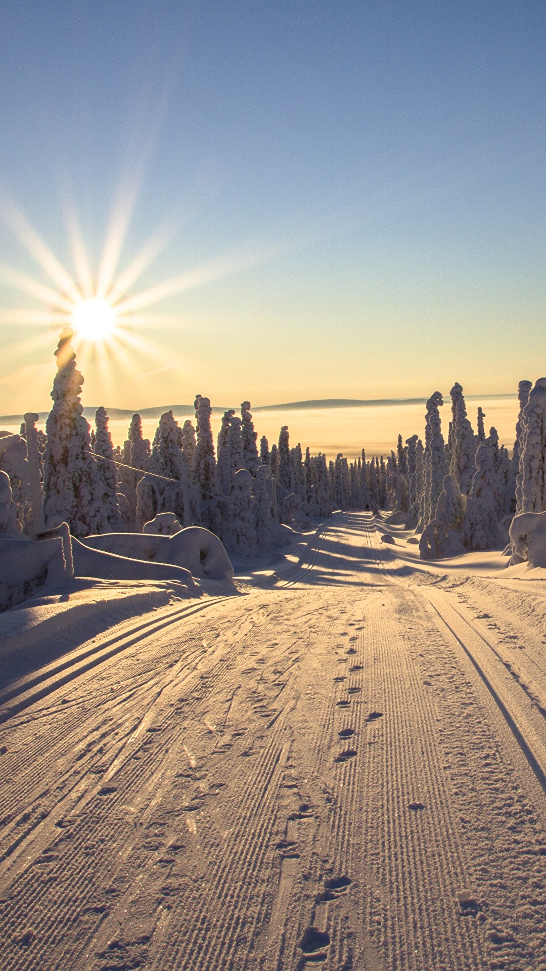 壁紙 1080x19 フィンランド ラッピ県 朝焼けと日没 道 冬 風景写真 太陽 光線 雪 自然 ダウンロード 写真