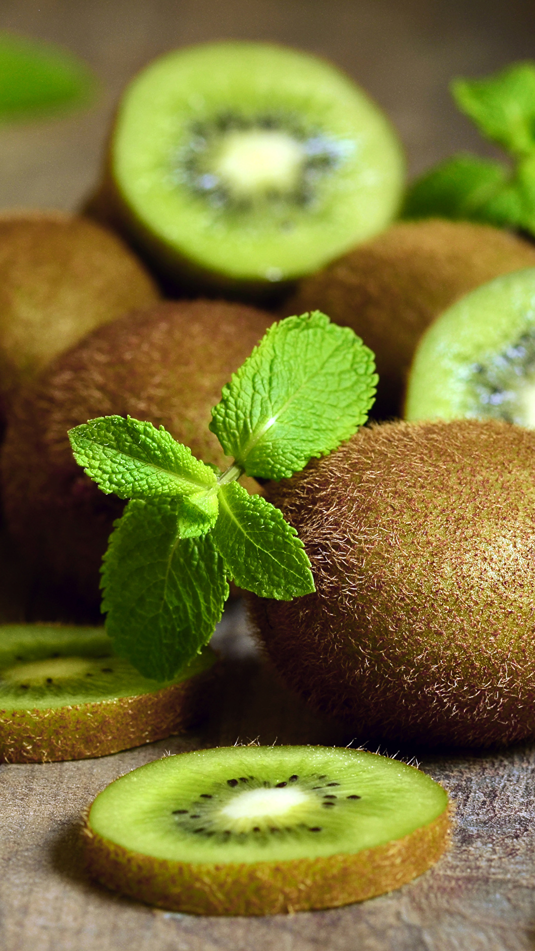 Photo Foliage Kiwi Food Closeup Wood planks 1080x1920