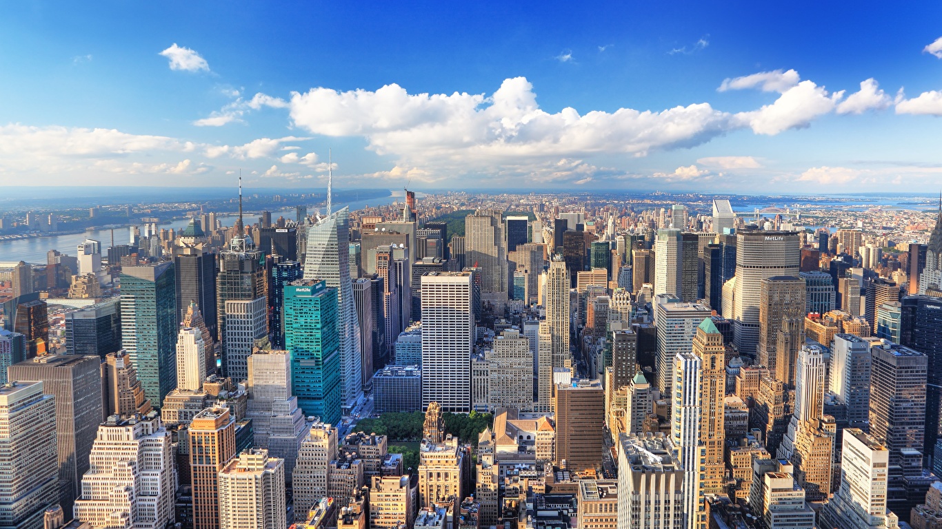 Pictures Manhattan New York City Usa Megapolis From Above 1366x768