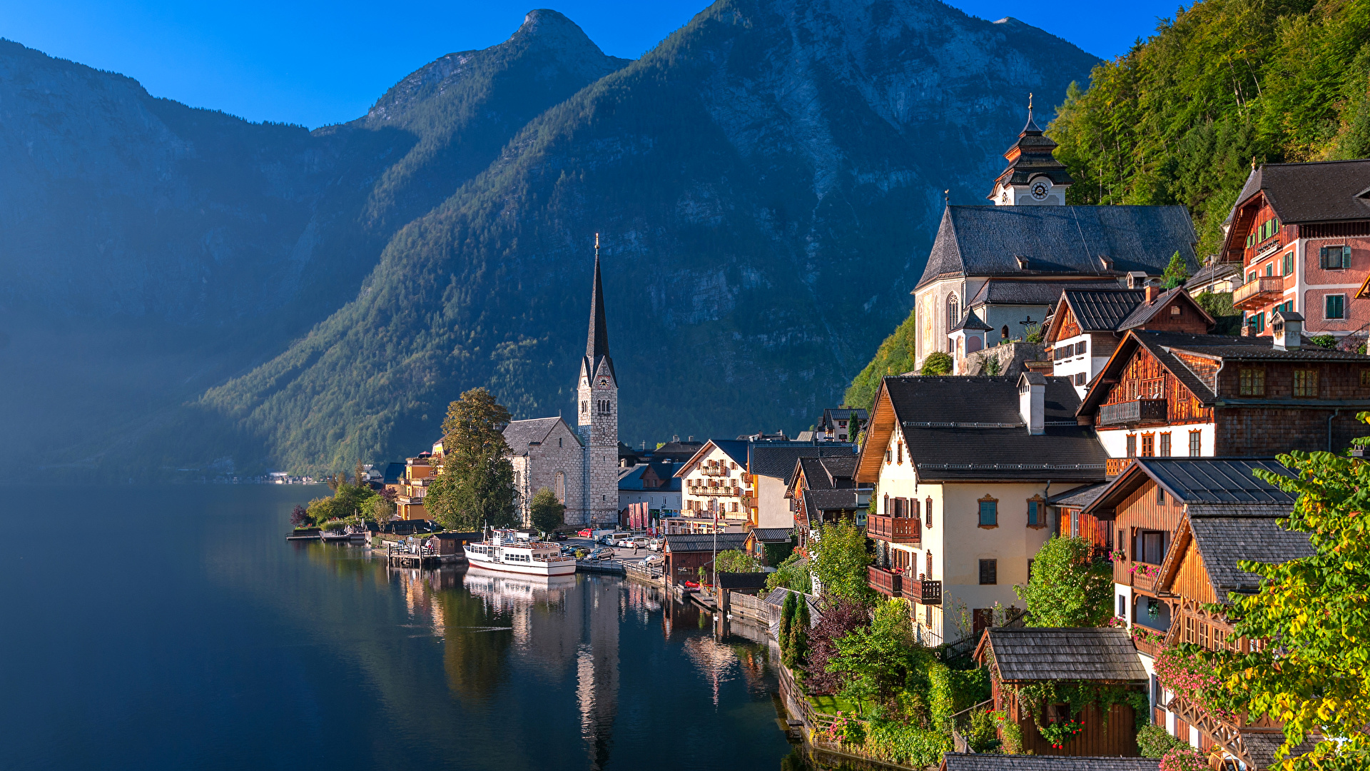 Desktop Wallpapers Hallstatt Austria Mountains Lake Coast 1920x1080