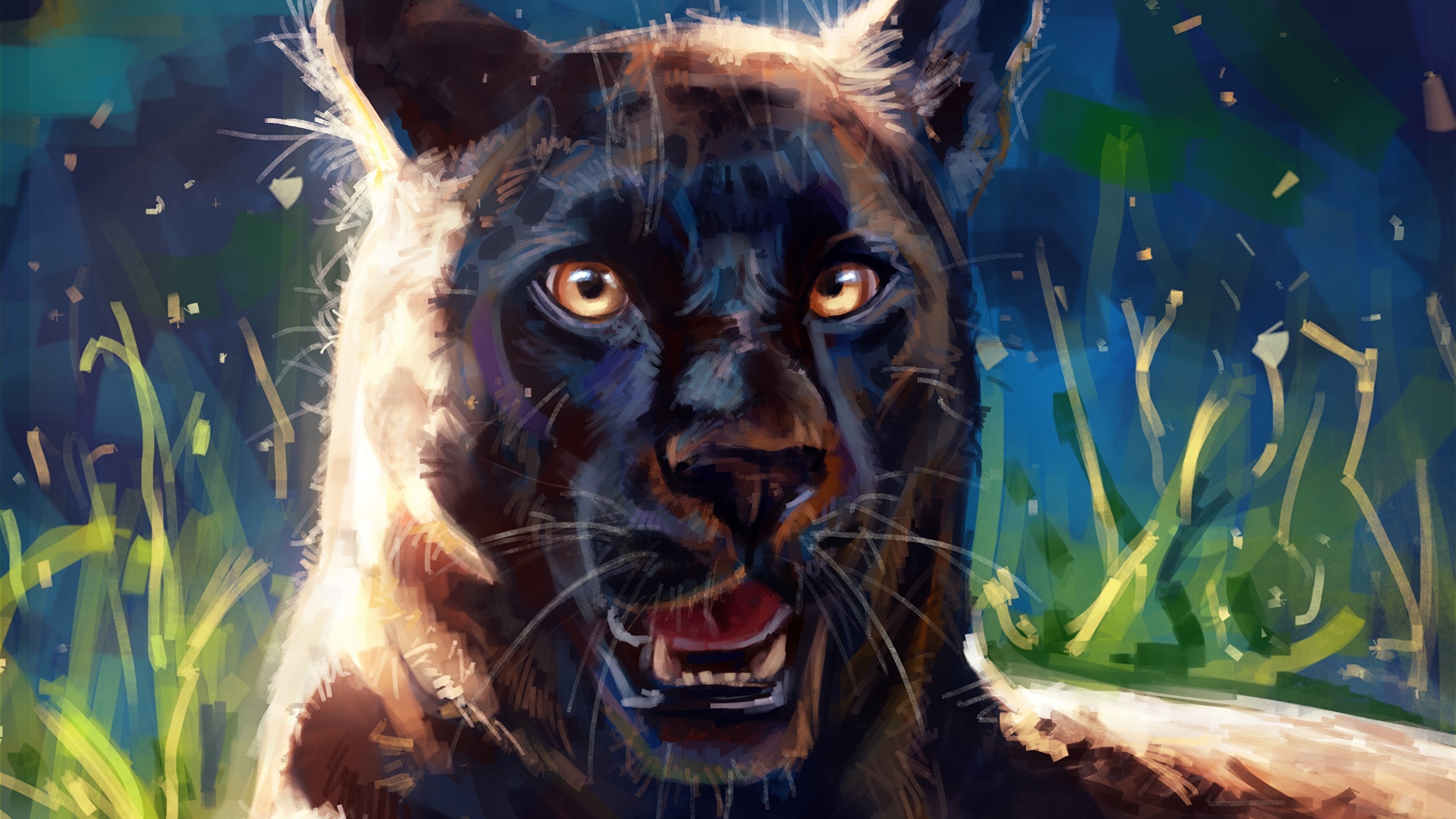 Images Big cats Panthers Animals Painting Art 2560x1440