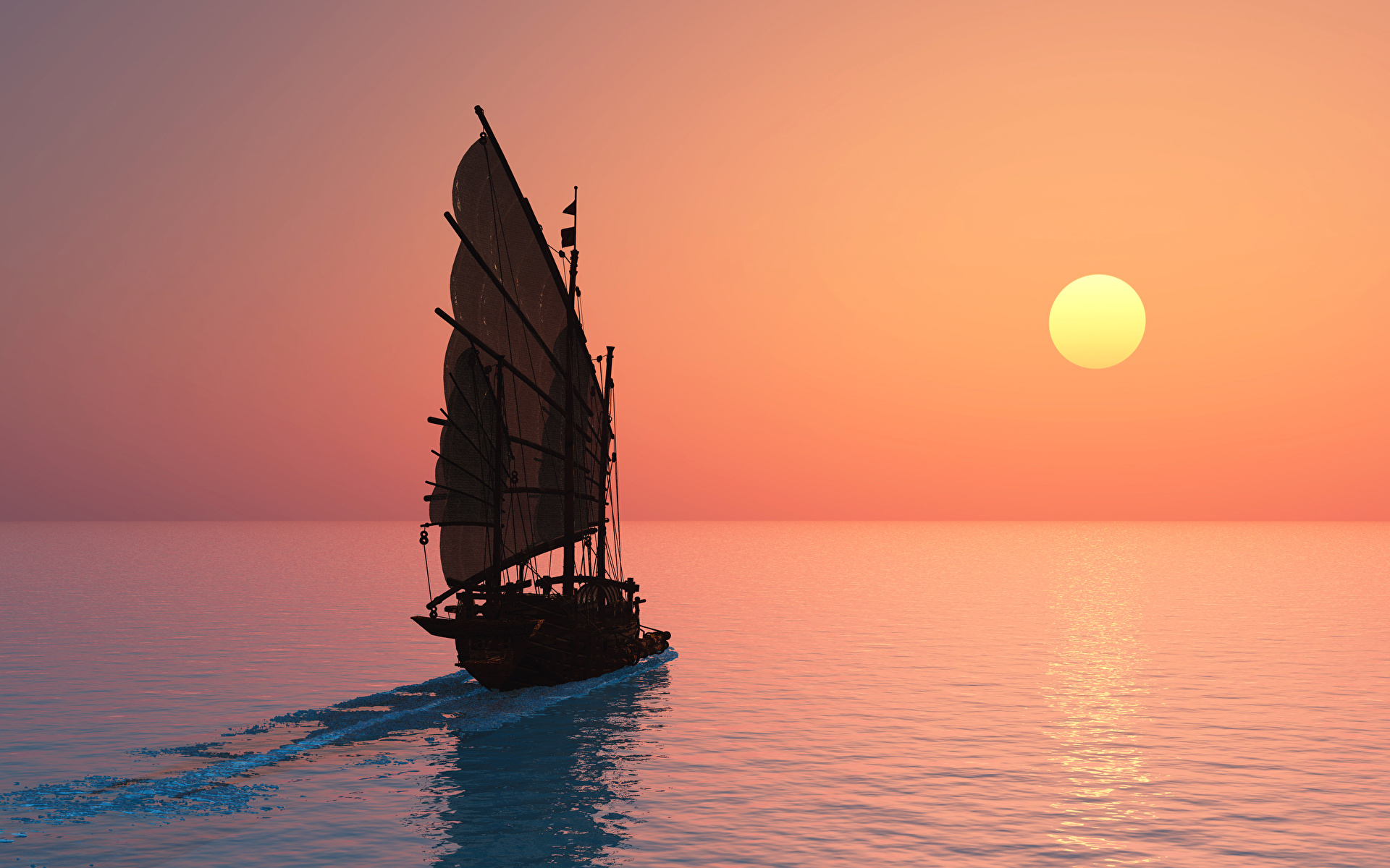 Photo Sea Sun 3d Graphics Sunrises And Sunsets Sailing 1920x1200