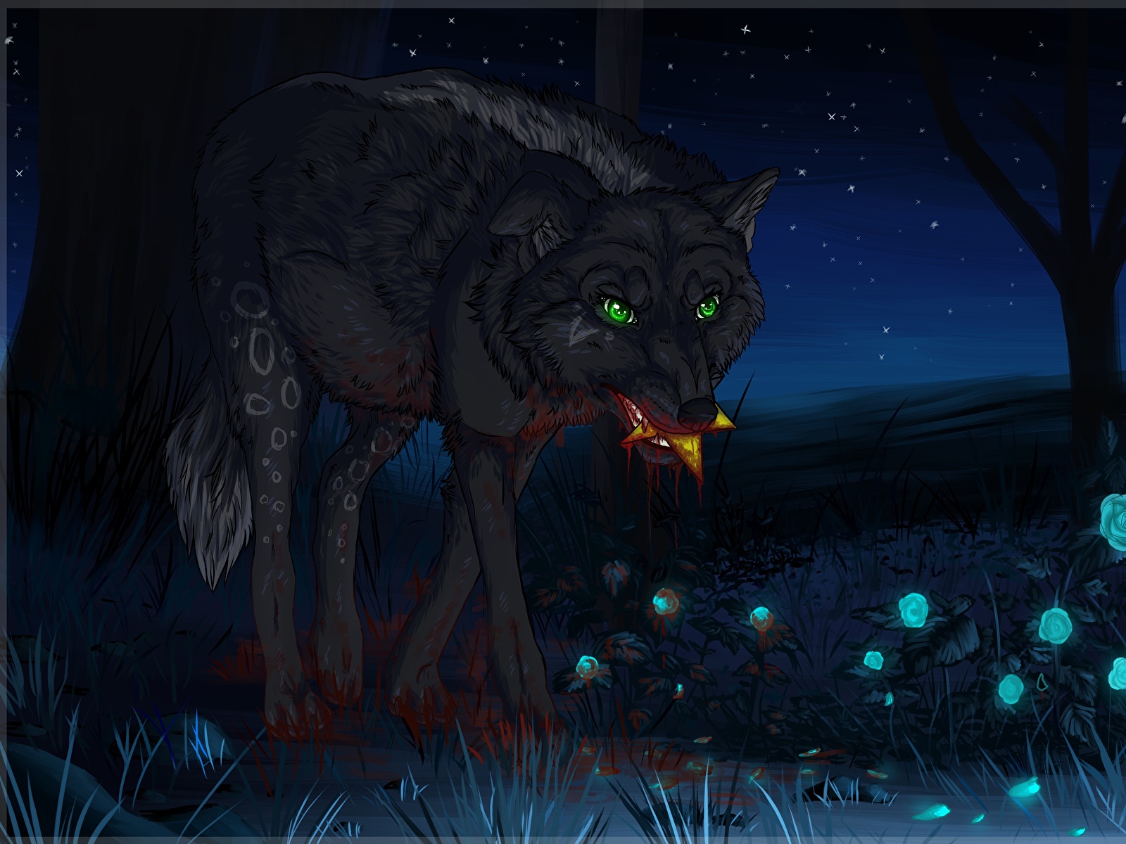 Bilder Wolf Nacht Tiere Gezeichnet 1600x10