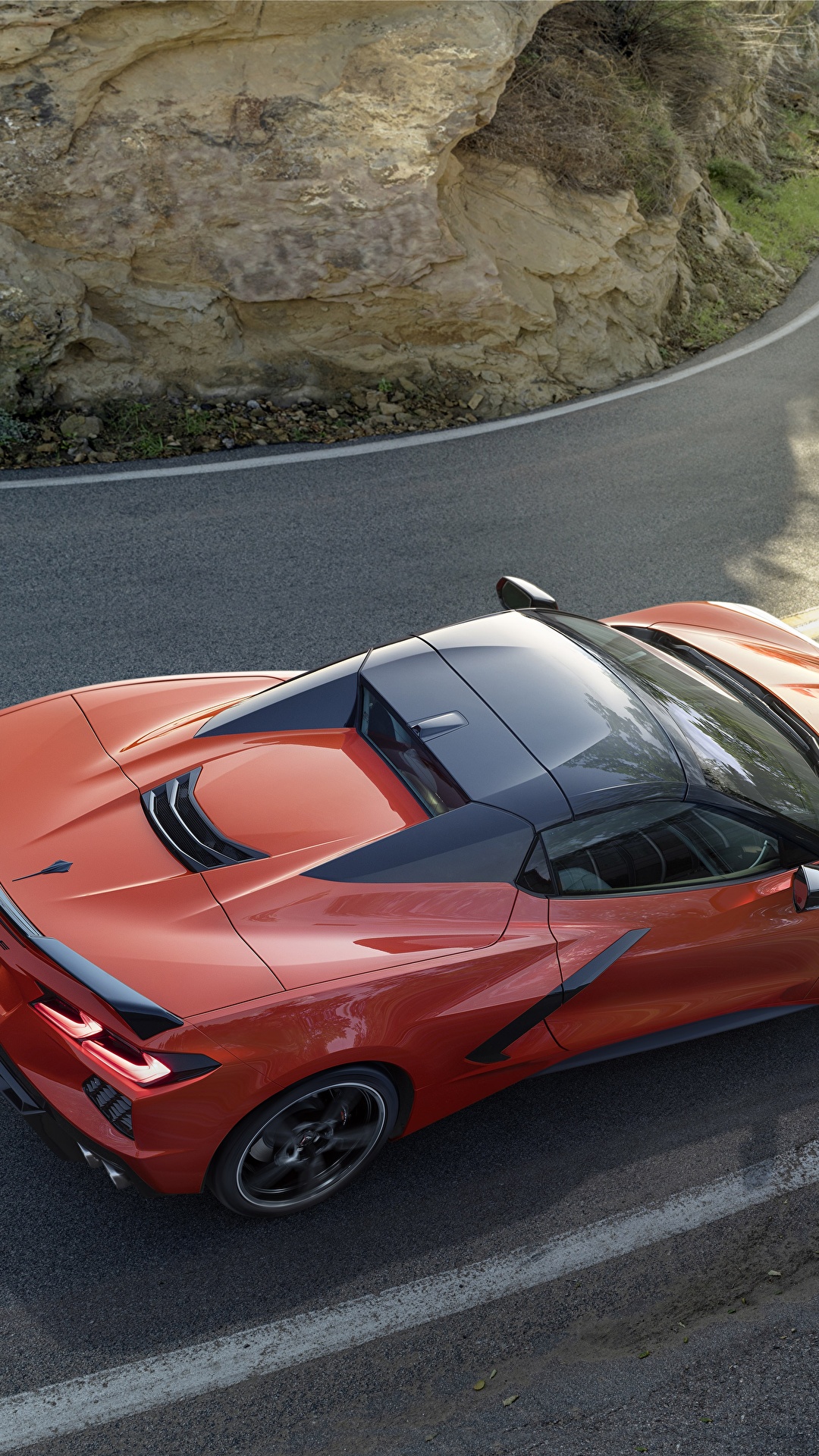 壁紙 1080x1920 道 シボレー Corvette Stingray 2020 C8 上から オレンジ色 自動車 ダウンロード 写真