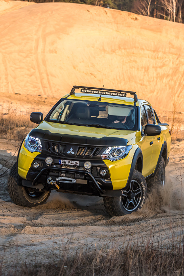 Download Picture Mitsubishi 2016 L200 Monster Concept Pickup Yellow 640x960 Yellowimages Mockups