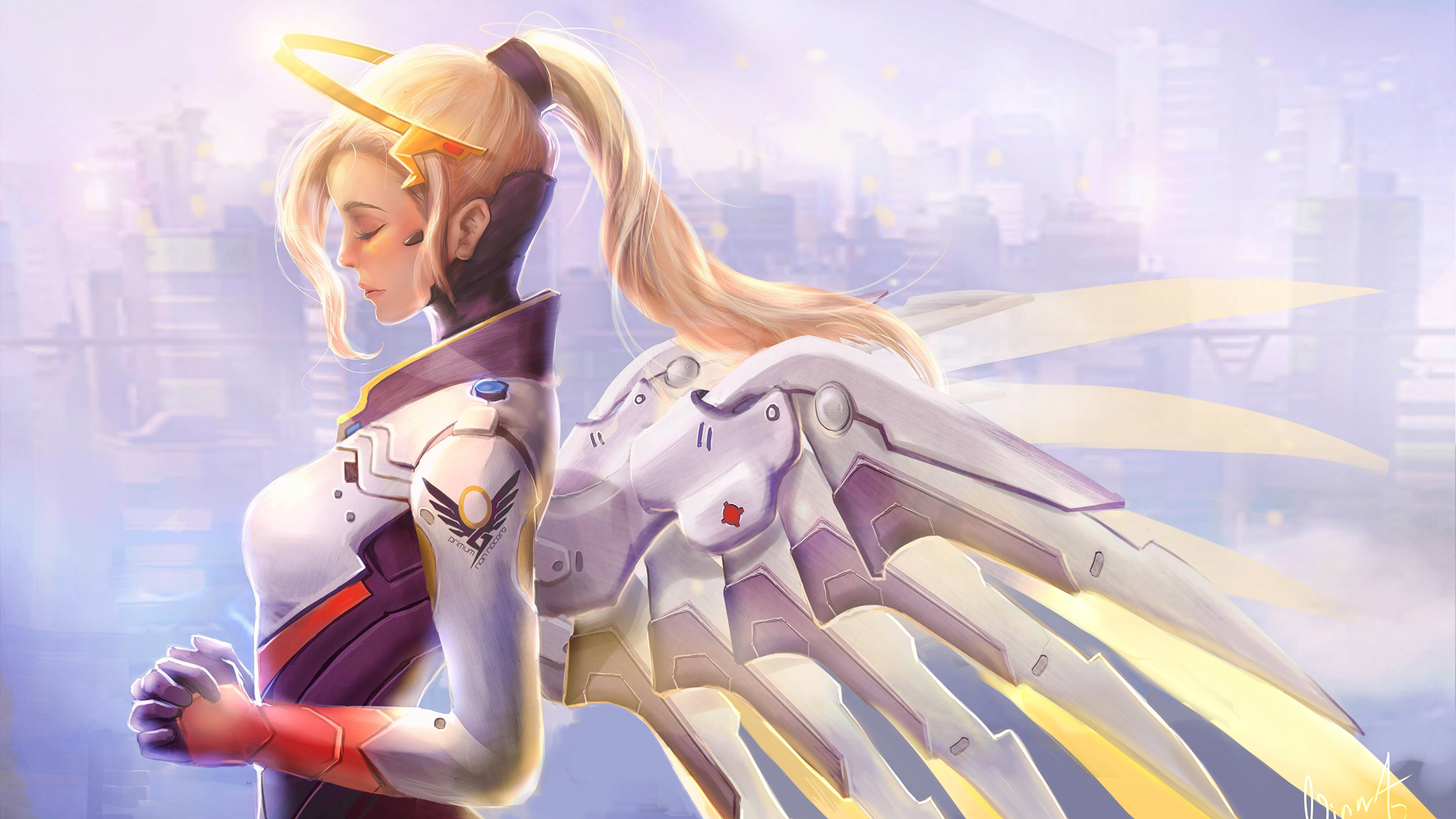 Обои для рабочего стола Overwatch Блондинка Крылья Mercy 3840x2160