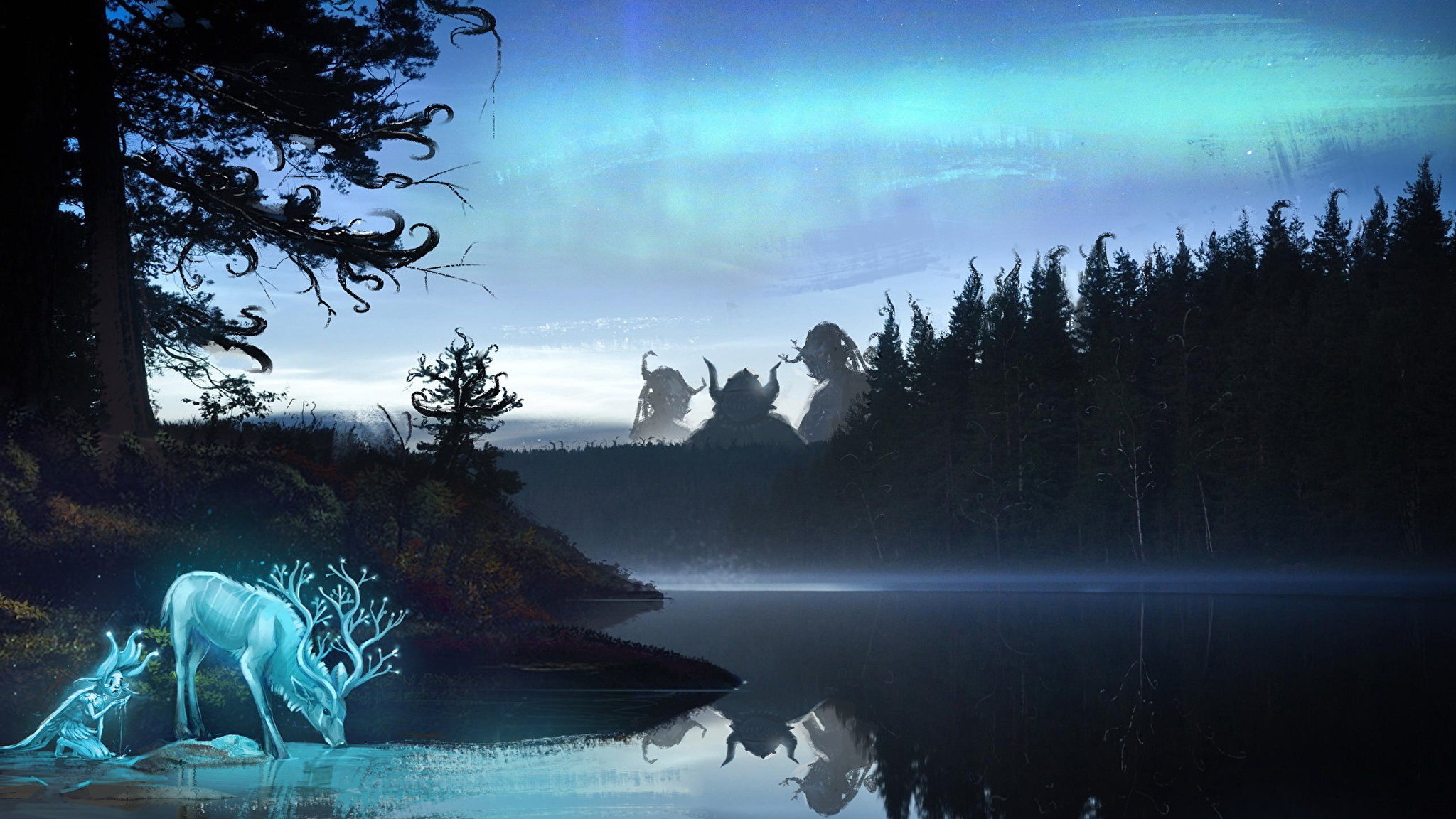Таинственное неизведанное. Мистические пейзажи. Мифические озера. Мистическое озеро. Ночной лес.