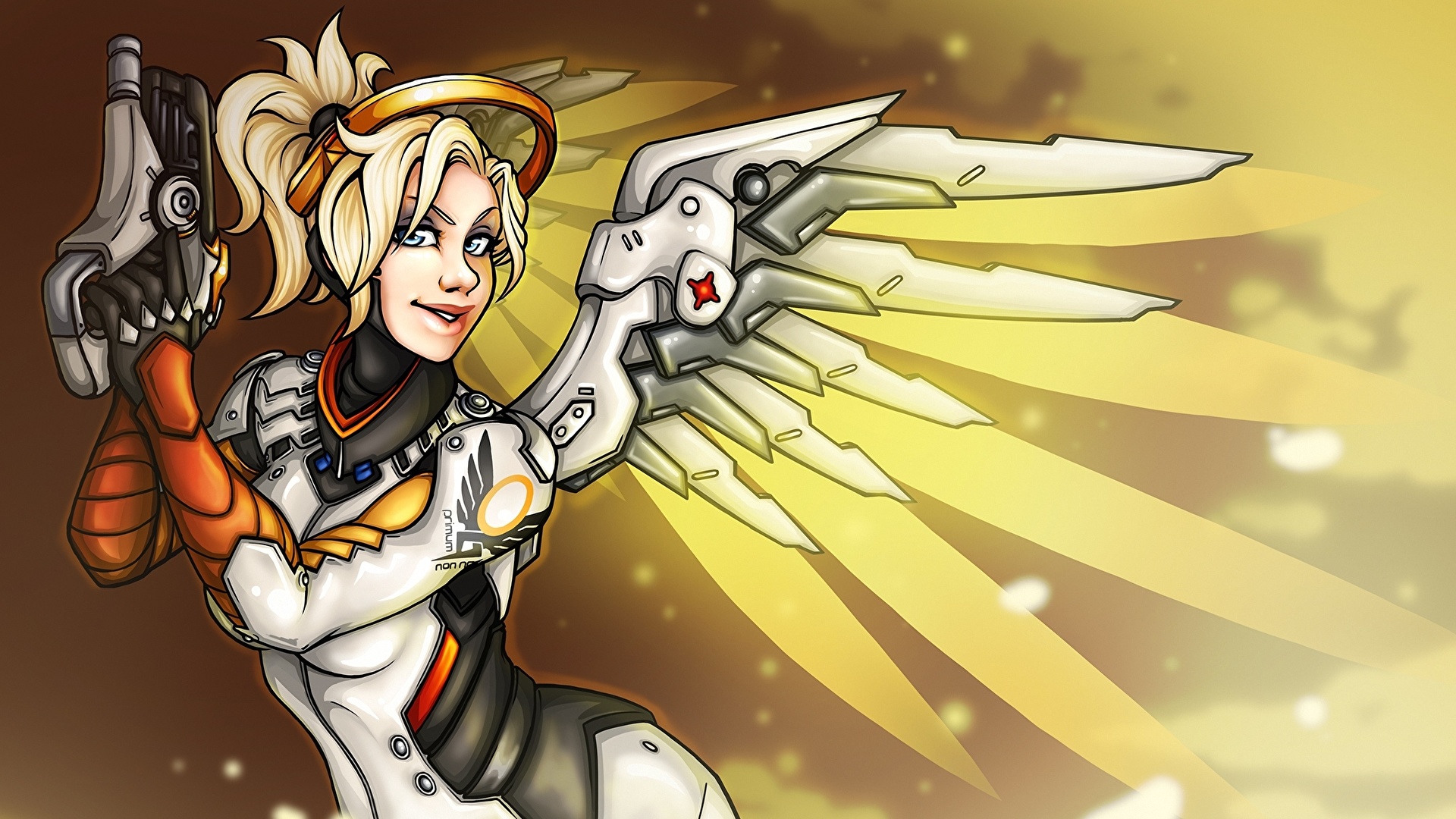 Картинки Overwatch Fan ART Angela Ziegler, Mercy Фэнтези 1920x1080