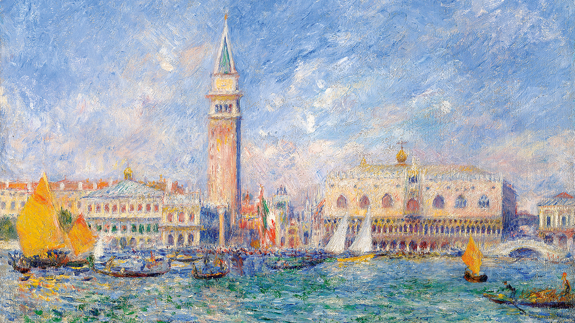 壁紙 19x1080 絵画 Pierre Auguste Renoir The Doges Palace Venice ヴェネツィア 運河 ダウンロード 写真