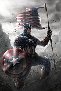 Fonds d'écran Héros de bande dessinée Captain America Héros Bouclier Drapeau Fantasy