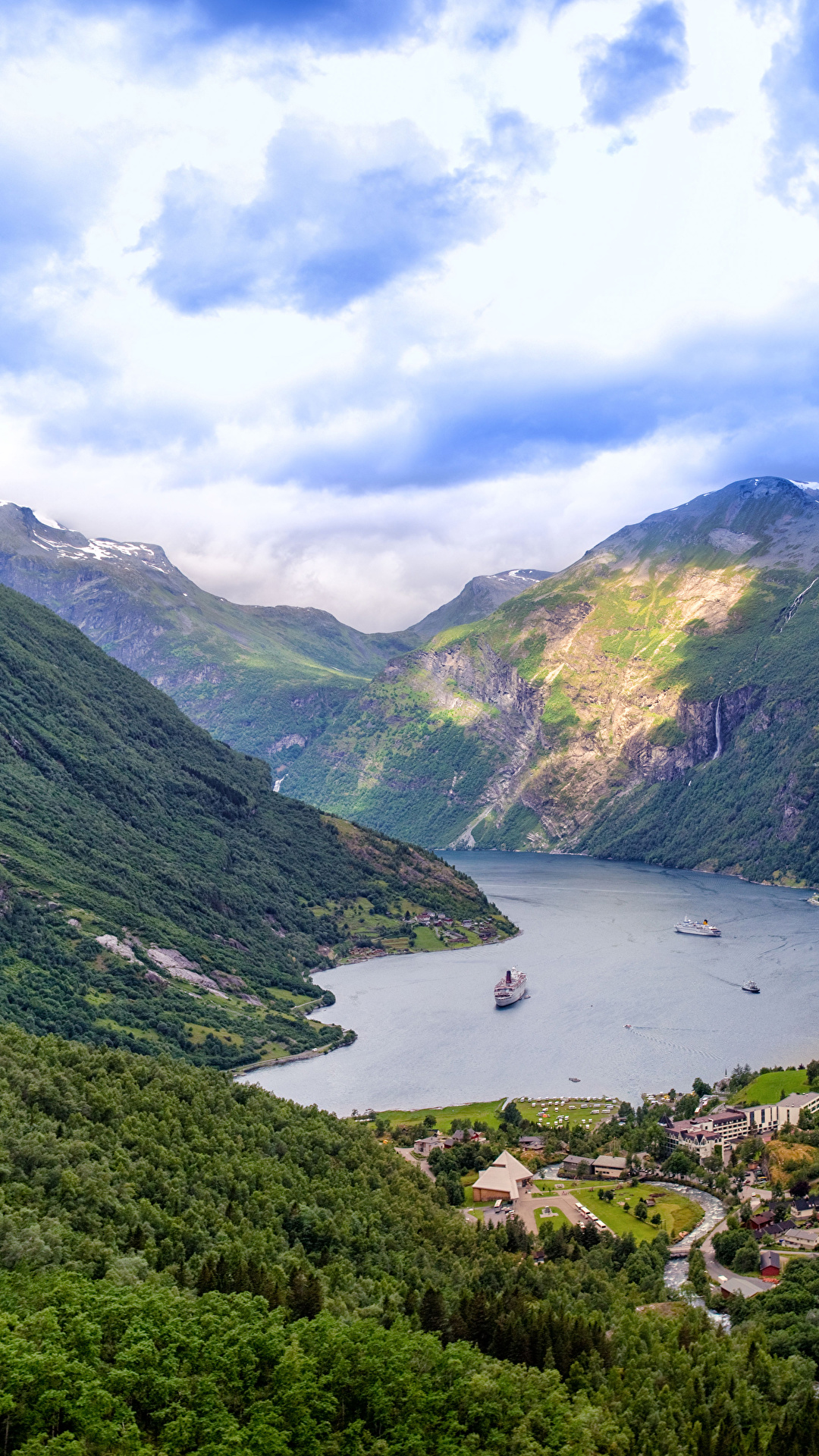 Картинки Природа Норвегия Geiranger Fjord Горы Фьорд лес 1080x1920