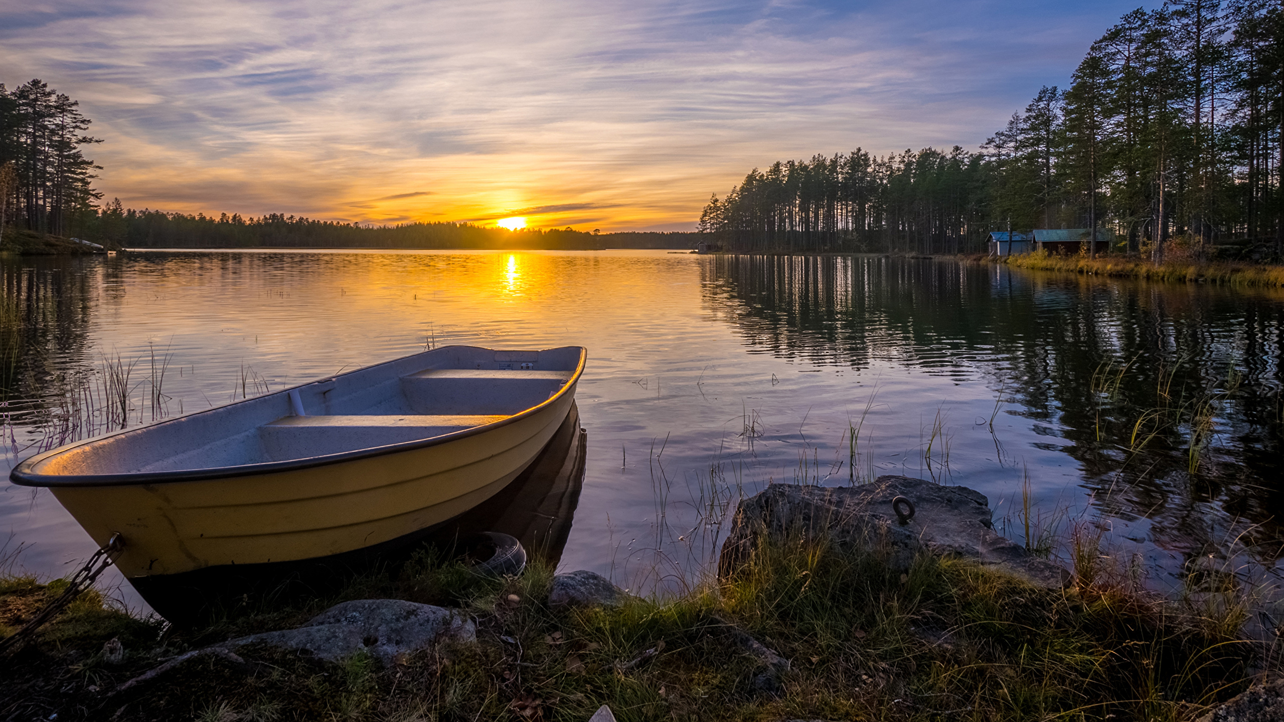 Wallpaper Sweden Dalarna Nature Sunrises and sunsets Boats ...
