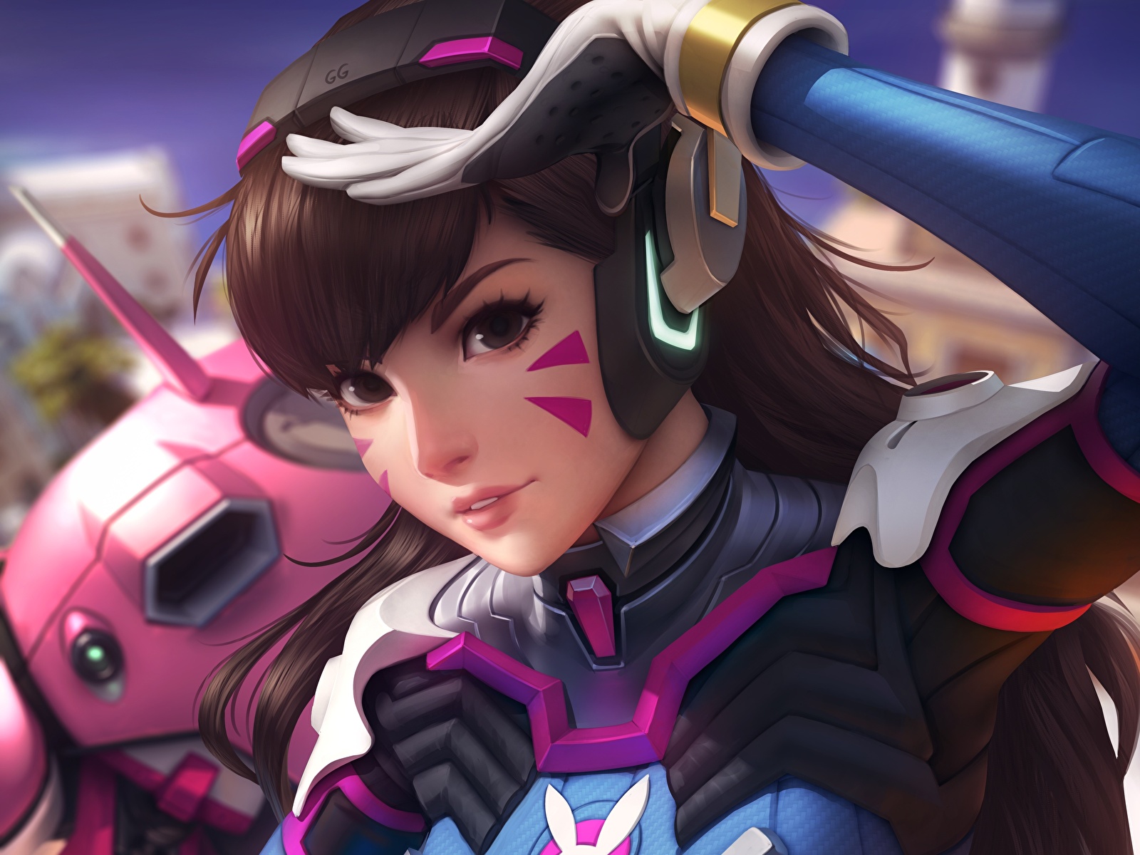 Обои для рабочего стола Overwatch Шатенка Наушники D.VA, 1600x1200