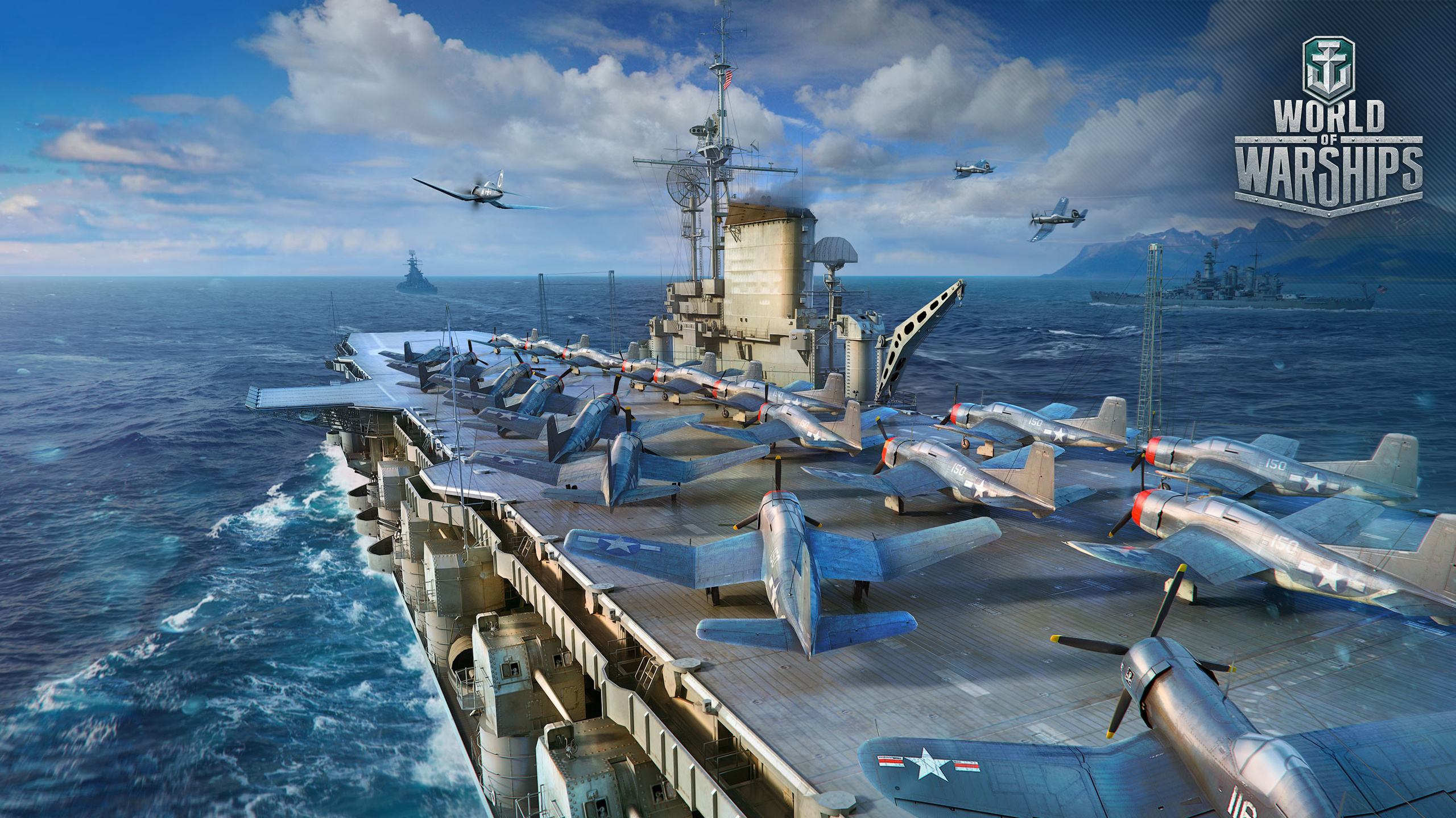 壁紙 2560x1440 空母 戦闘機 World Of Warship 船 Midway アメリカの ゲーム 陸軍 ダウンロード 写真