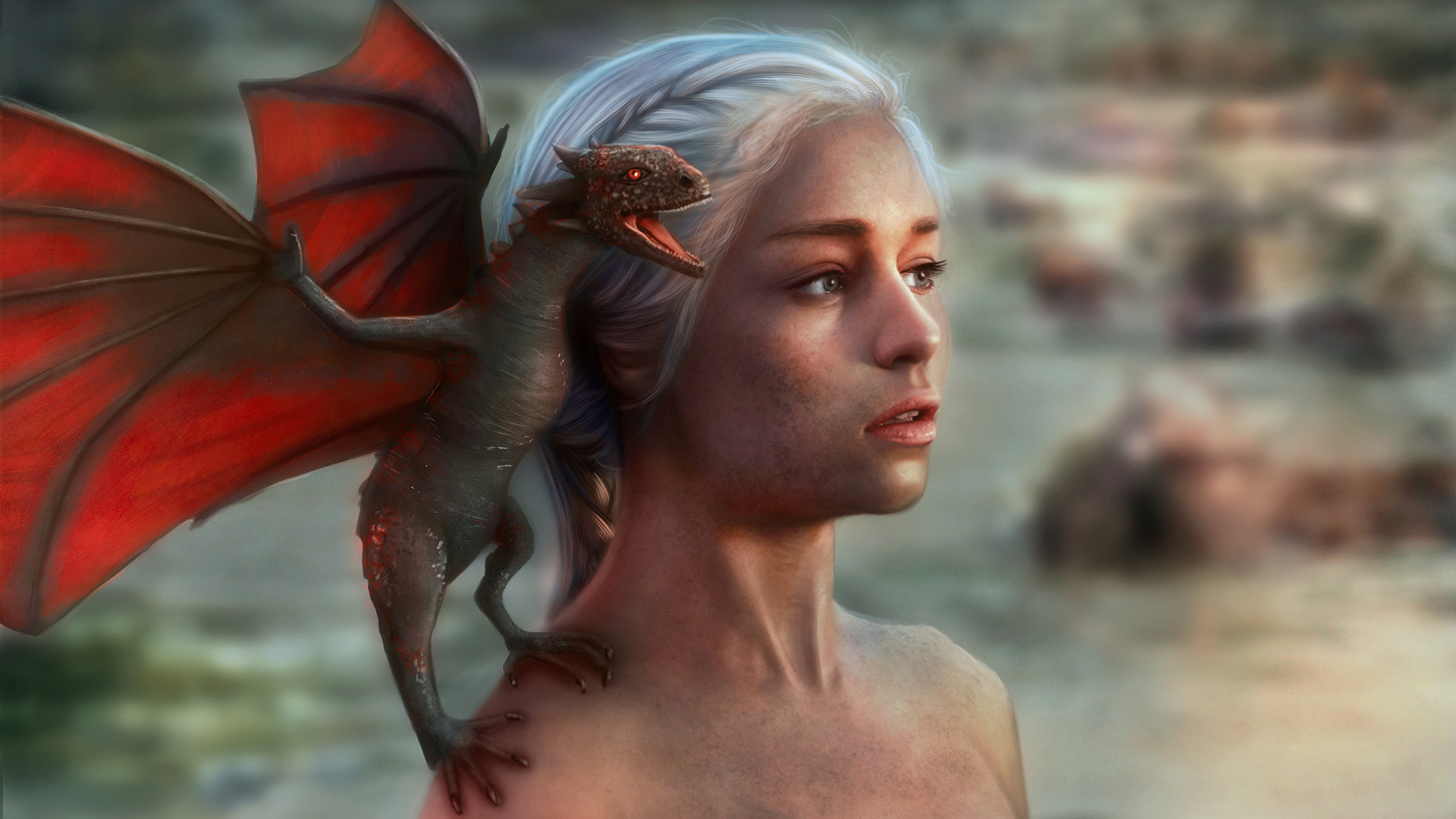 壁紙 2560x1440 ゲーム オブ スローンズ Daenerys Targaryen ドラゴン エミリア クラーク ブロンドの女の子 美しい 映画 少女 ファンタジー ダウンロード 写真