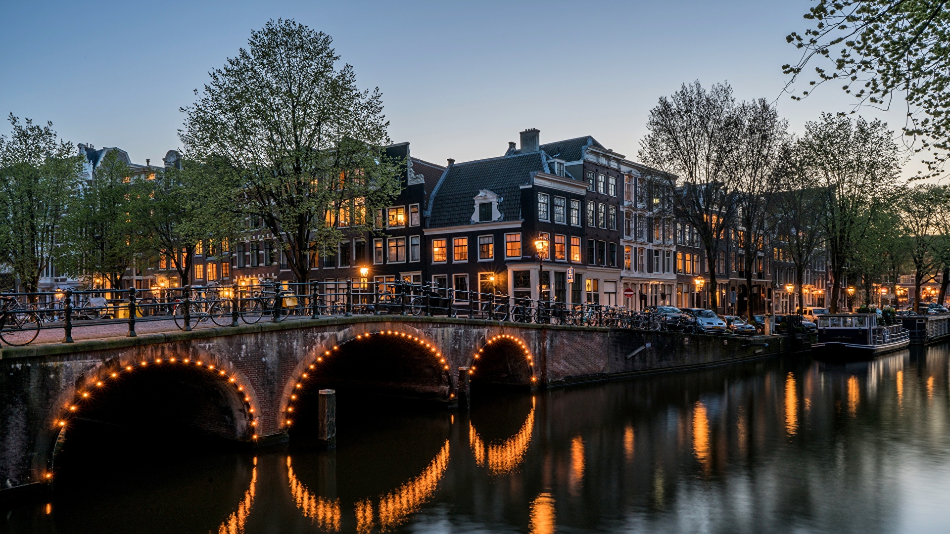 Image Amsterdam Netherlands Keizersgracht Bridges river 1920x1080