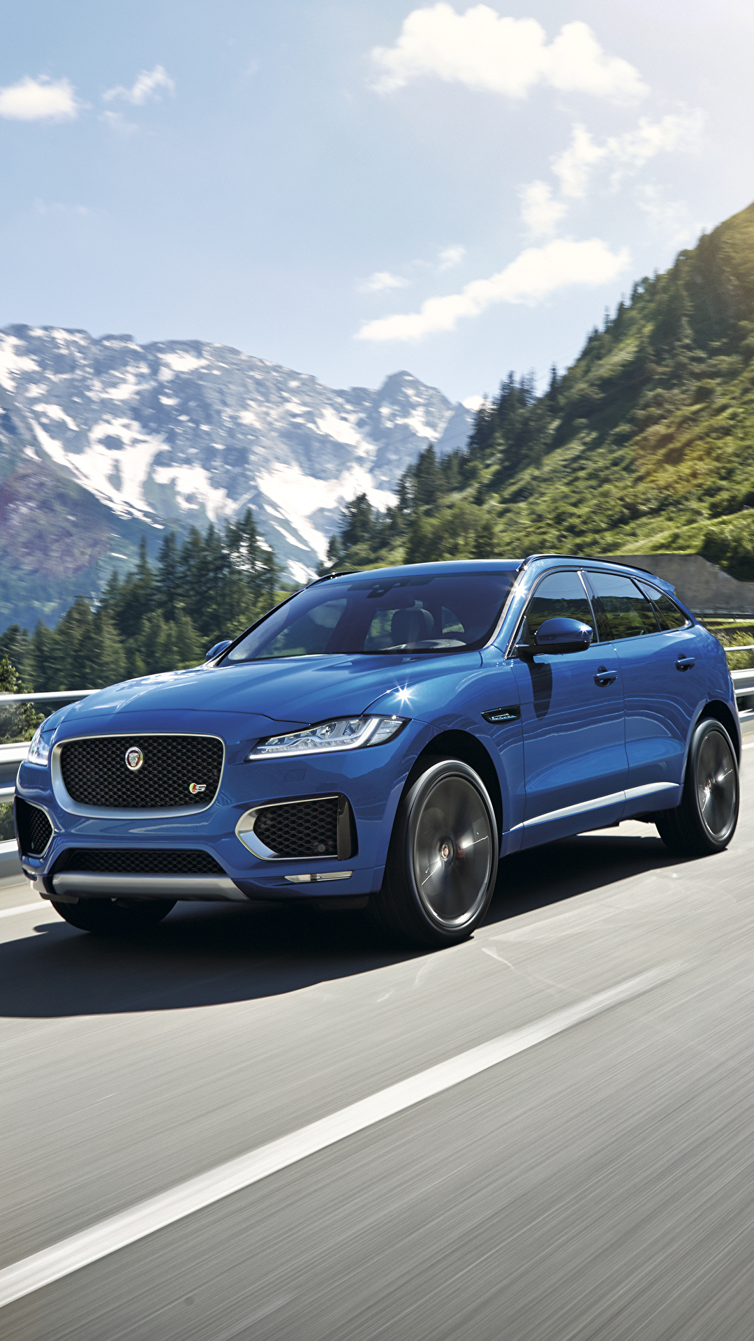 Картинки Jaguar 2015 F-Pace S Синий Движение авто 1080x1920