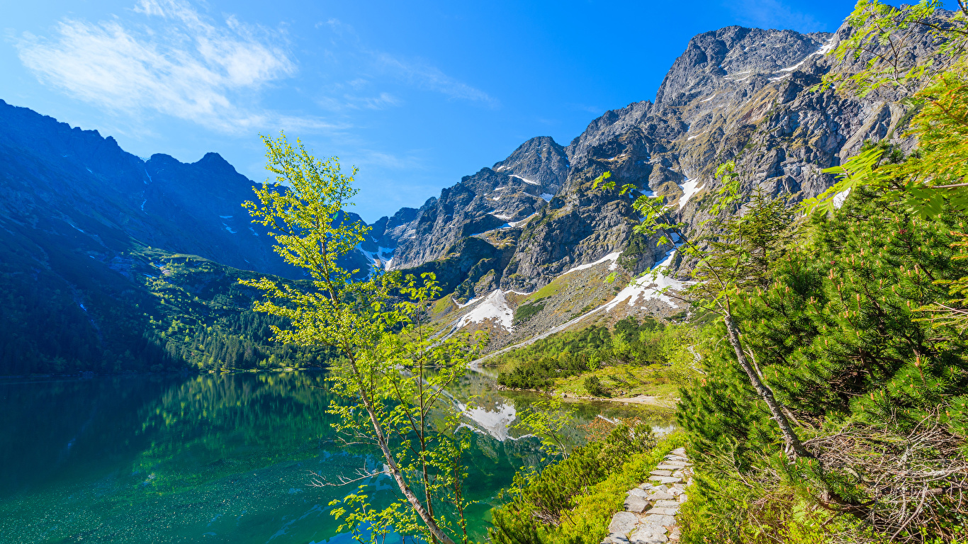 Photo Poland Morskie Oko Lake Tatra Mountains Nature 1366x768