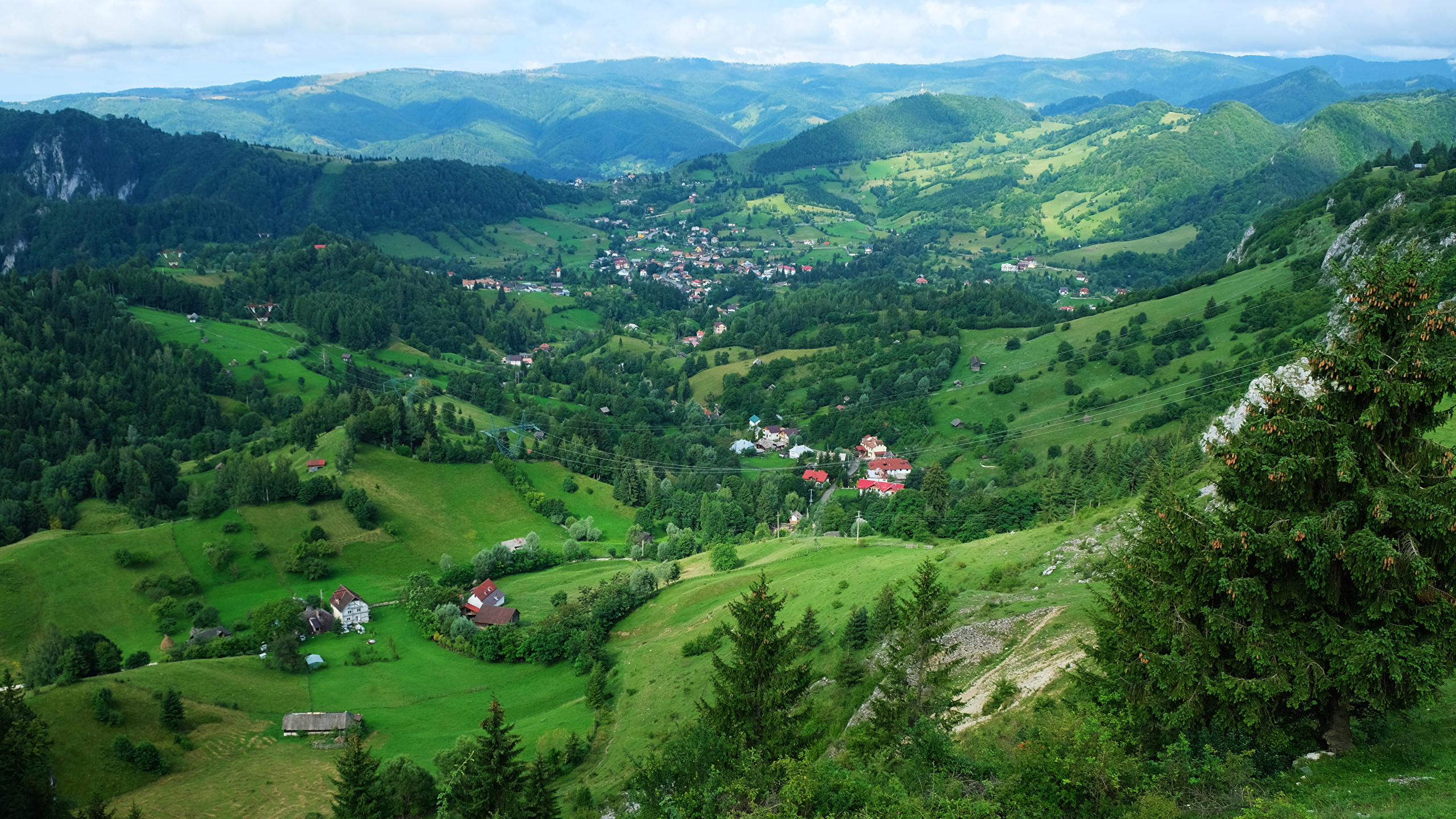 Romania Transylvania Nature Hill Scenery Houses 2560x1440