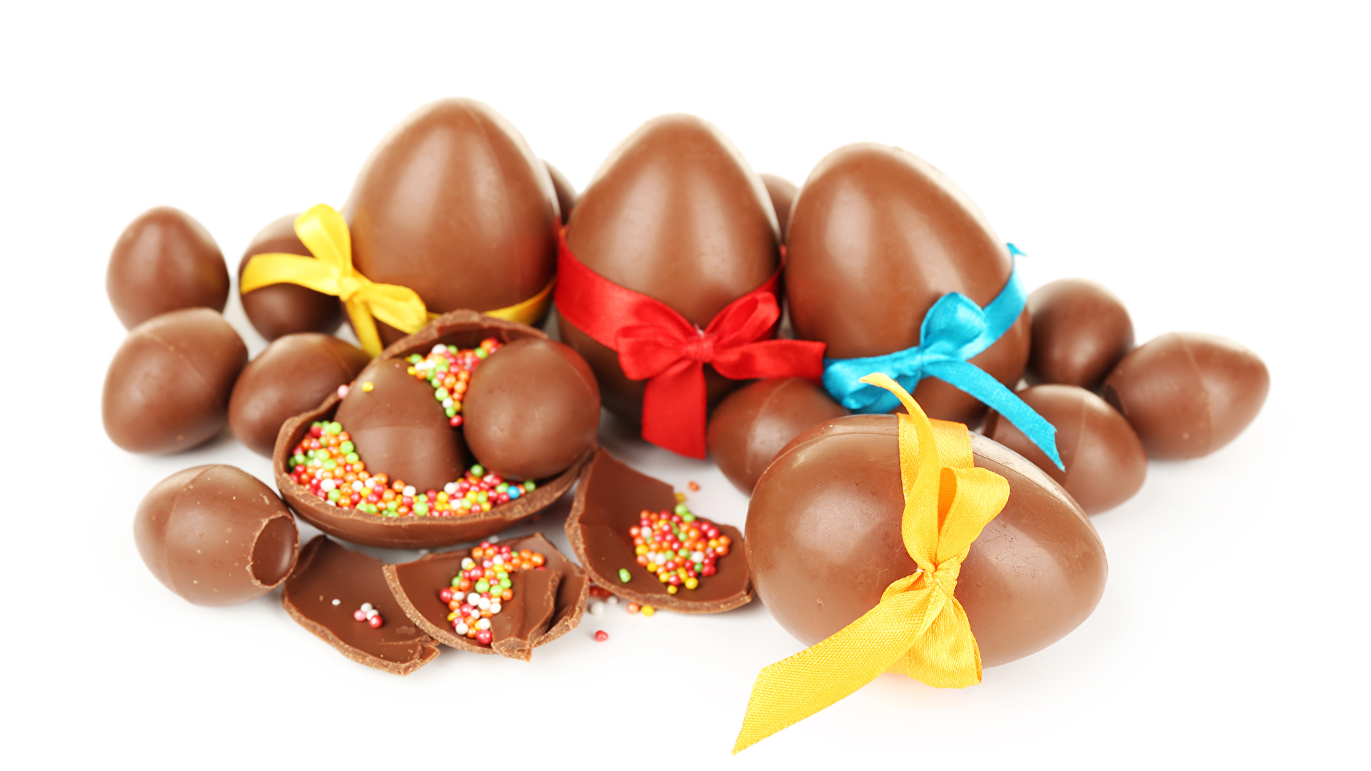 Image Easter Egg Chocolate Food Bow Knot Sweets Holidays 1920x1080