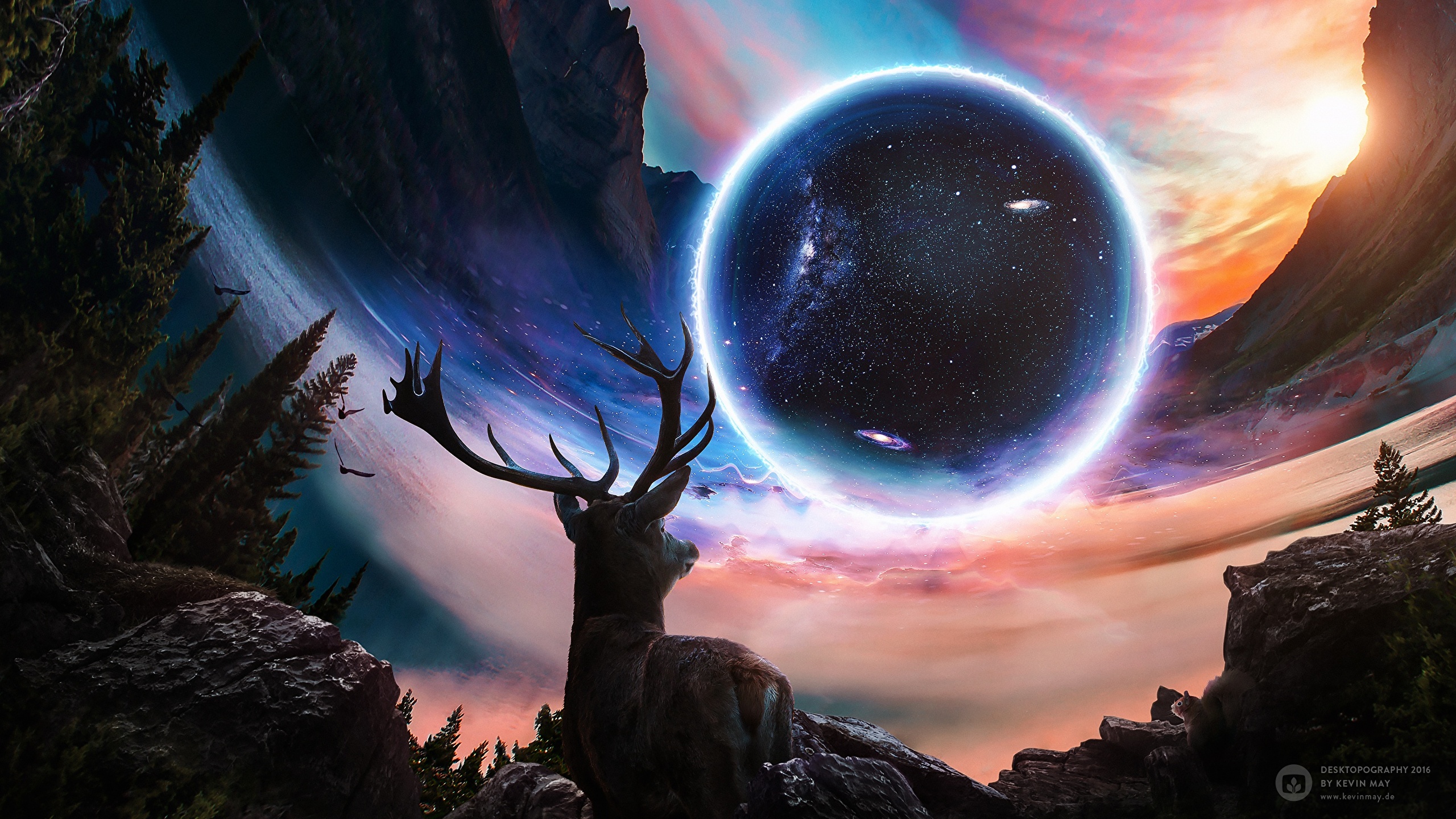 Photos Deer Kevin May Desktopography Fantasy Fantastic 2560x1440