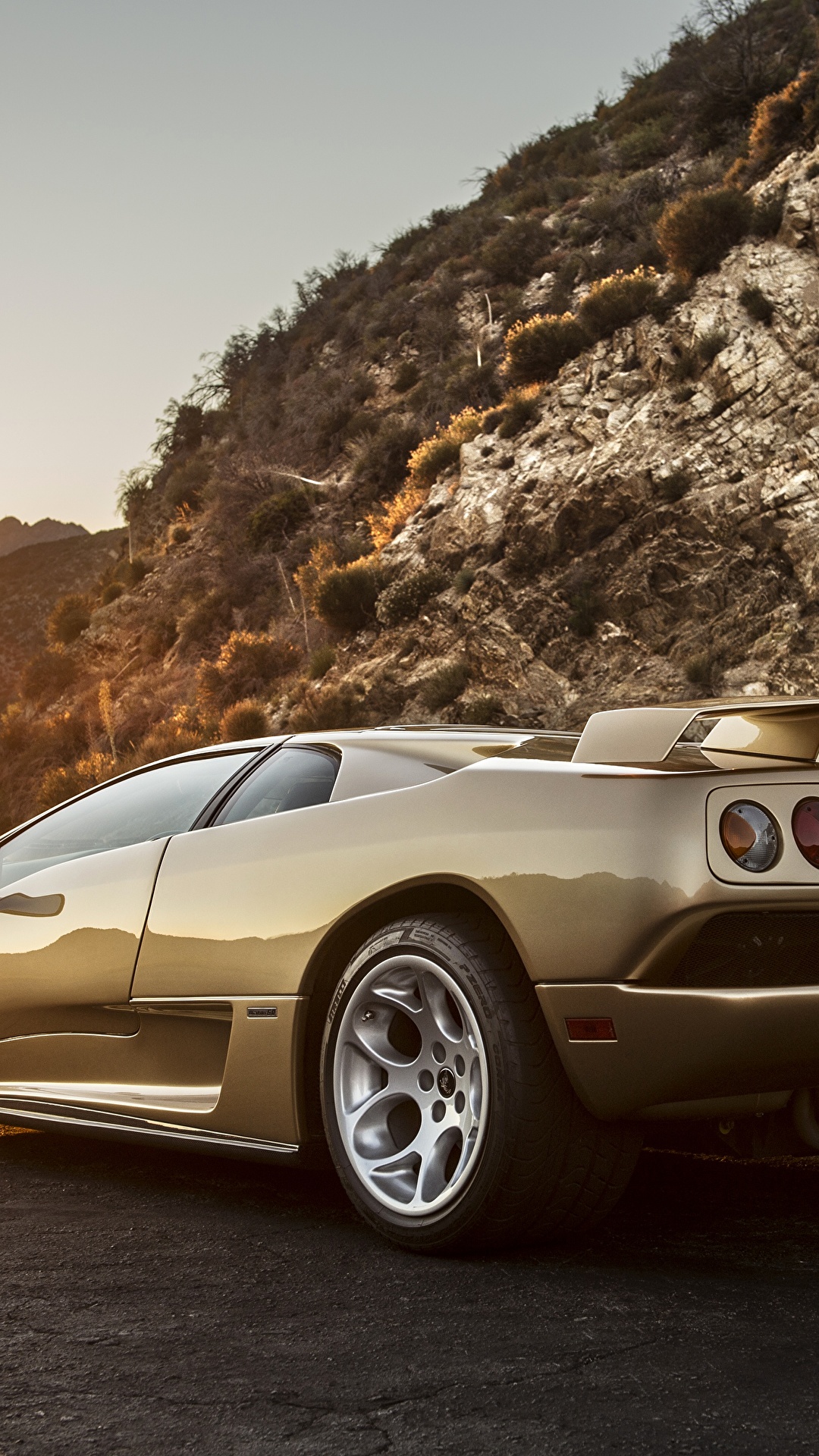 Картинка Lamborghini Diablo золотая авто Сзади 1080x1920