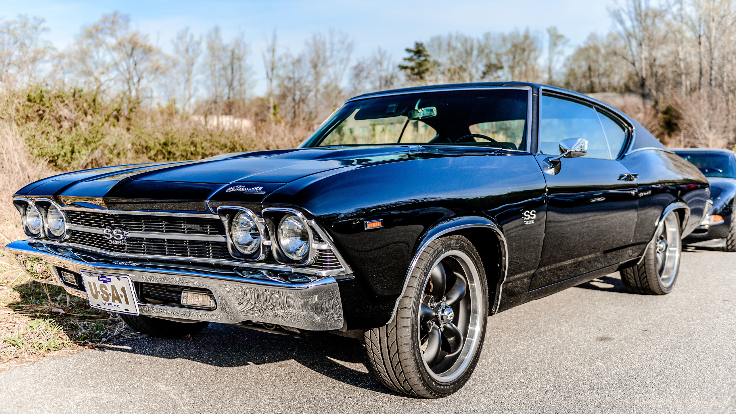 Картинки Шевроле Chevelle SS 396 Черный Автомобили 2560x1440