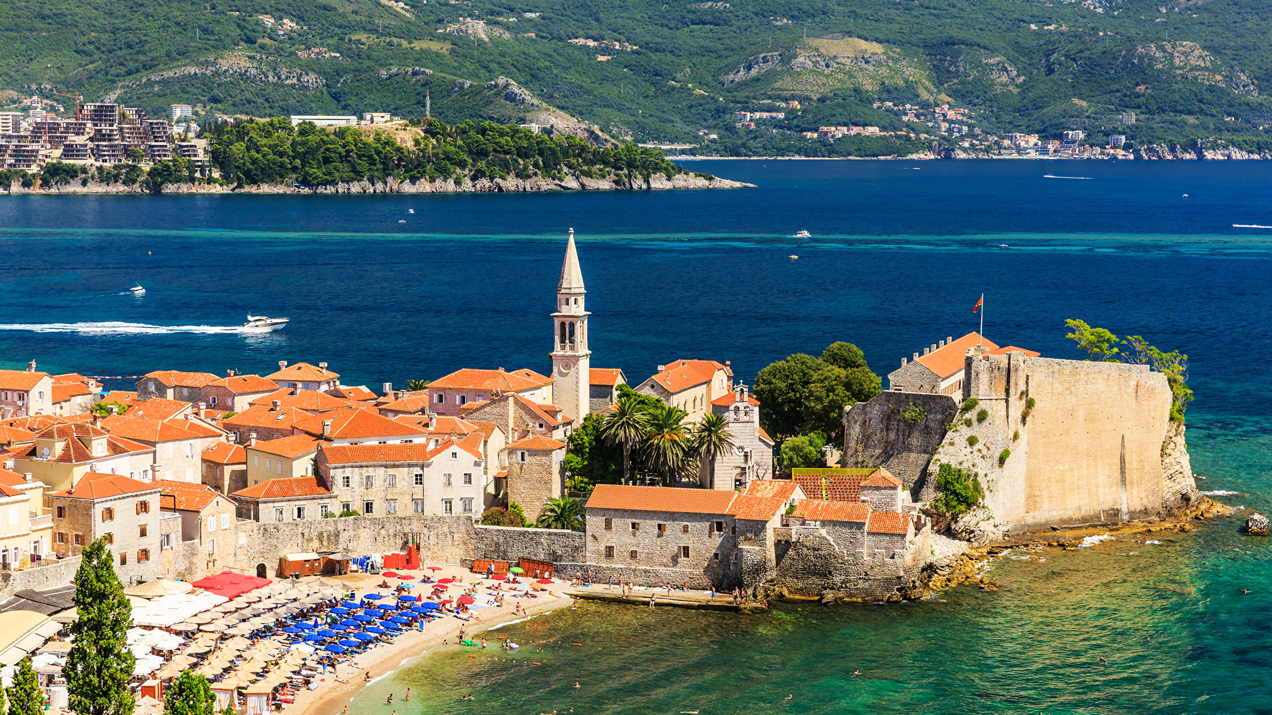 Bilder Montenegro Budva Strander Kusten En Bukt Hus Stader 2560x1440