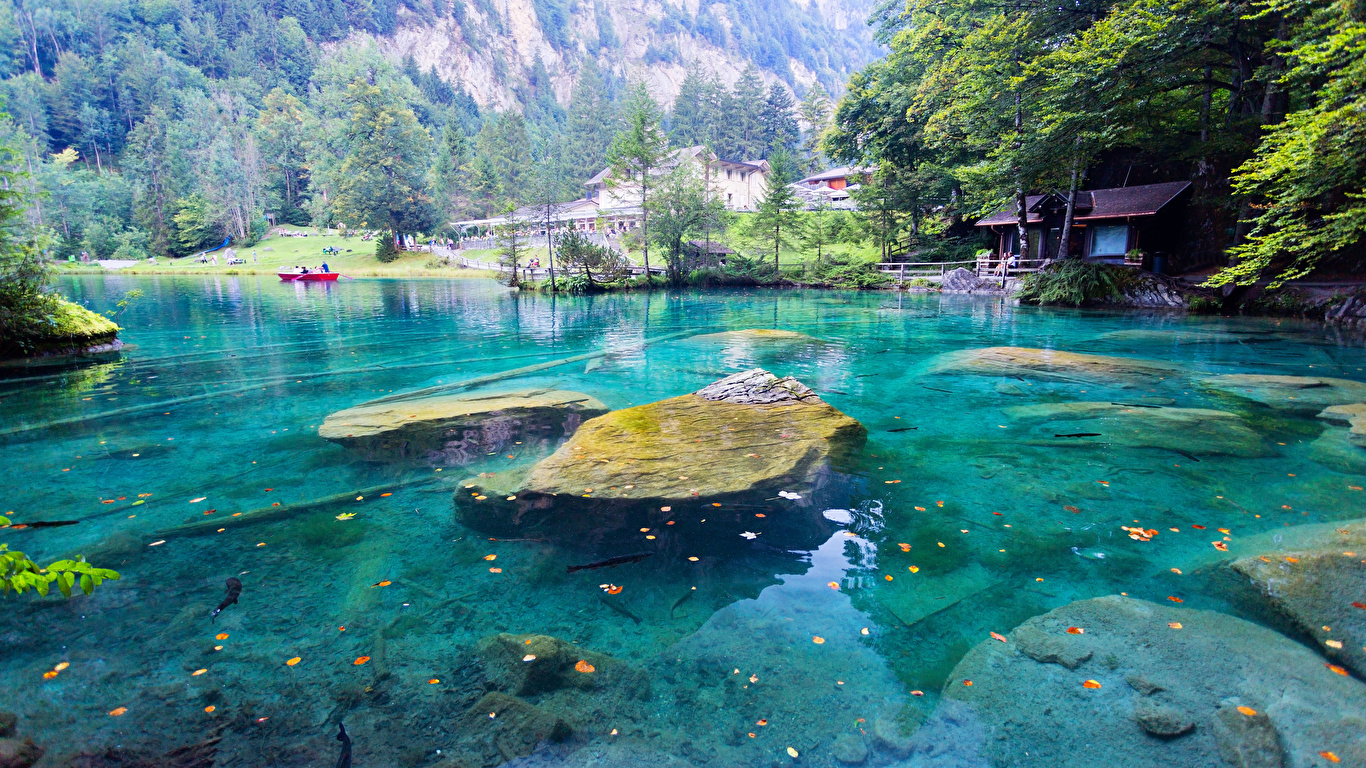 Pictures Switzerland Kander Valley Nature Lake Coast stone 1366x768