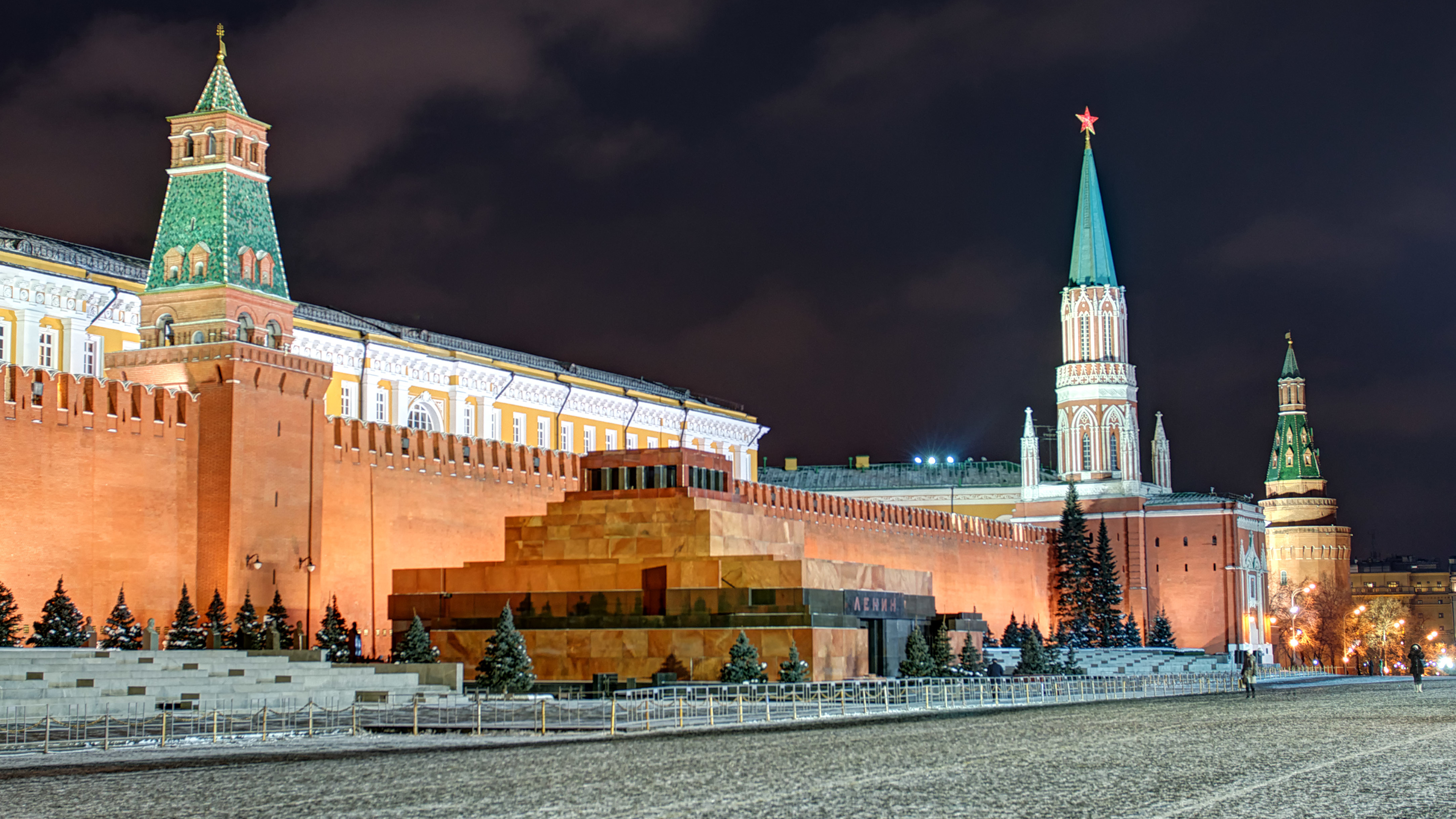 壁紙 3840x2160 モスクワ ロシア クレムリン Lenin S Mausoleum 広場 夜 都市 ダウンロード 写真