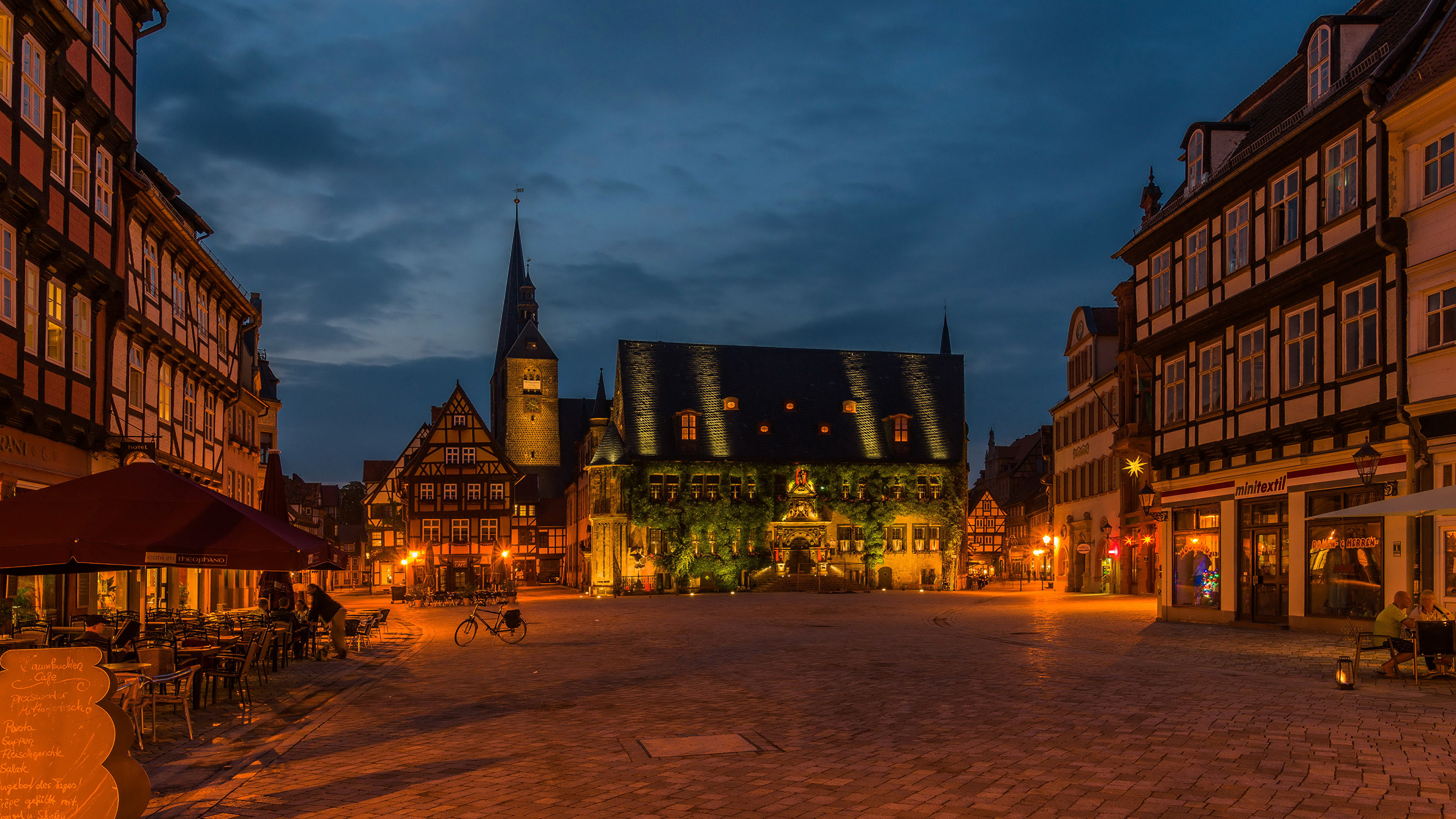 Фотографии Германия Городская площадь Quedlinburg Ночь 3840x2160