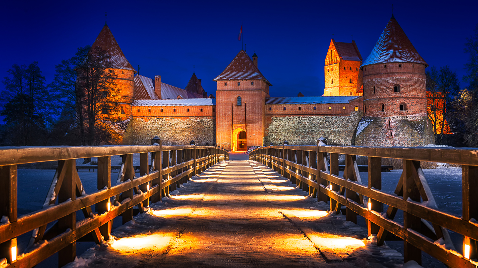 Wallpaper Lithuania Trakai Castle Bridge Castles Roads 1920x1080