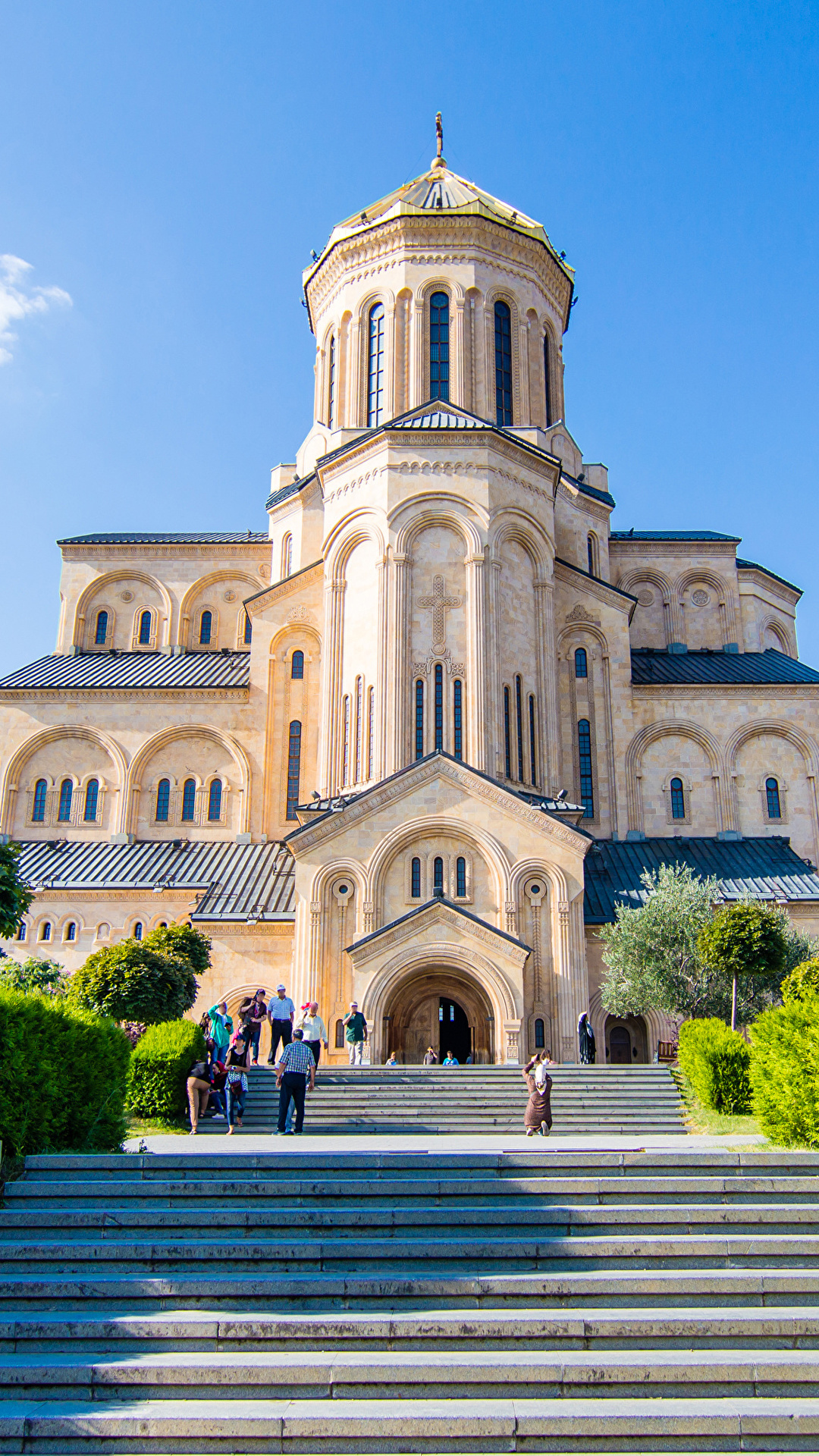 Картинки Грузия Tbilisi лестницы храм Кусты город 1080x1920