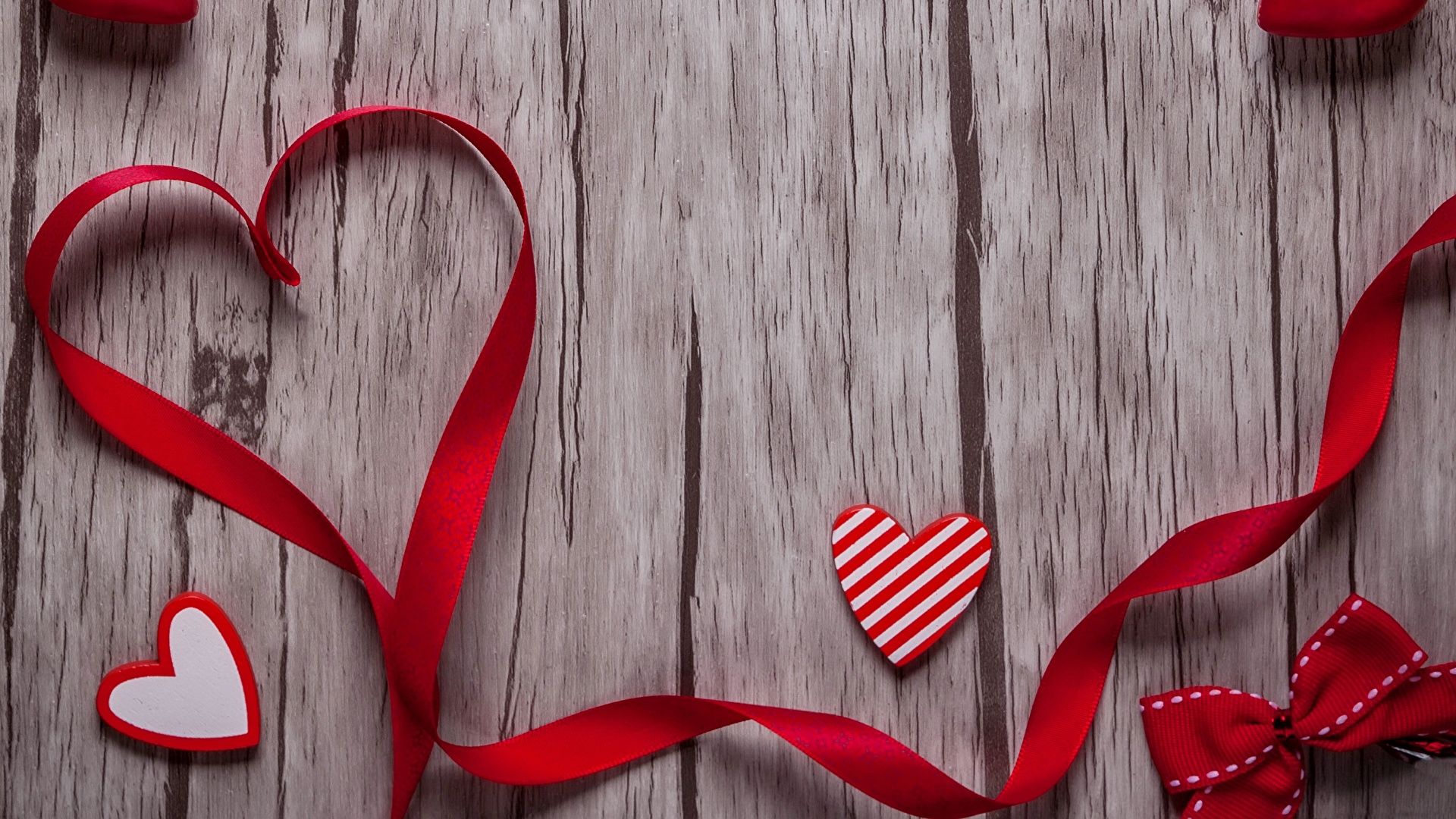 Picture Valentine's Day Heart Ribbon Wood planks 1920x1080