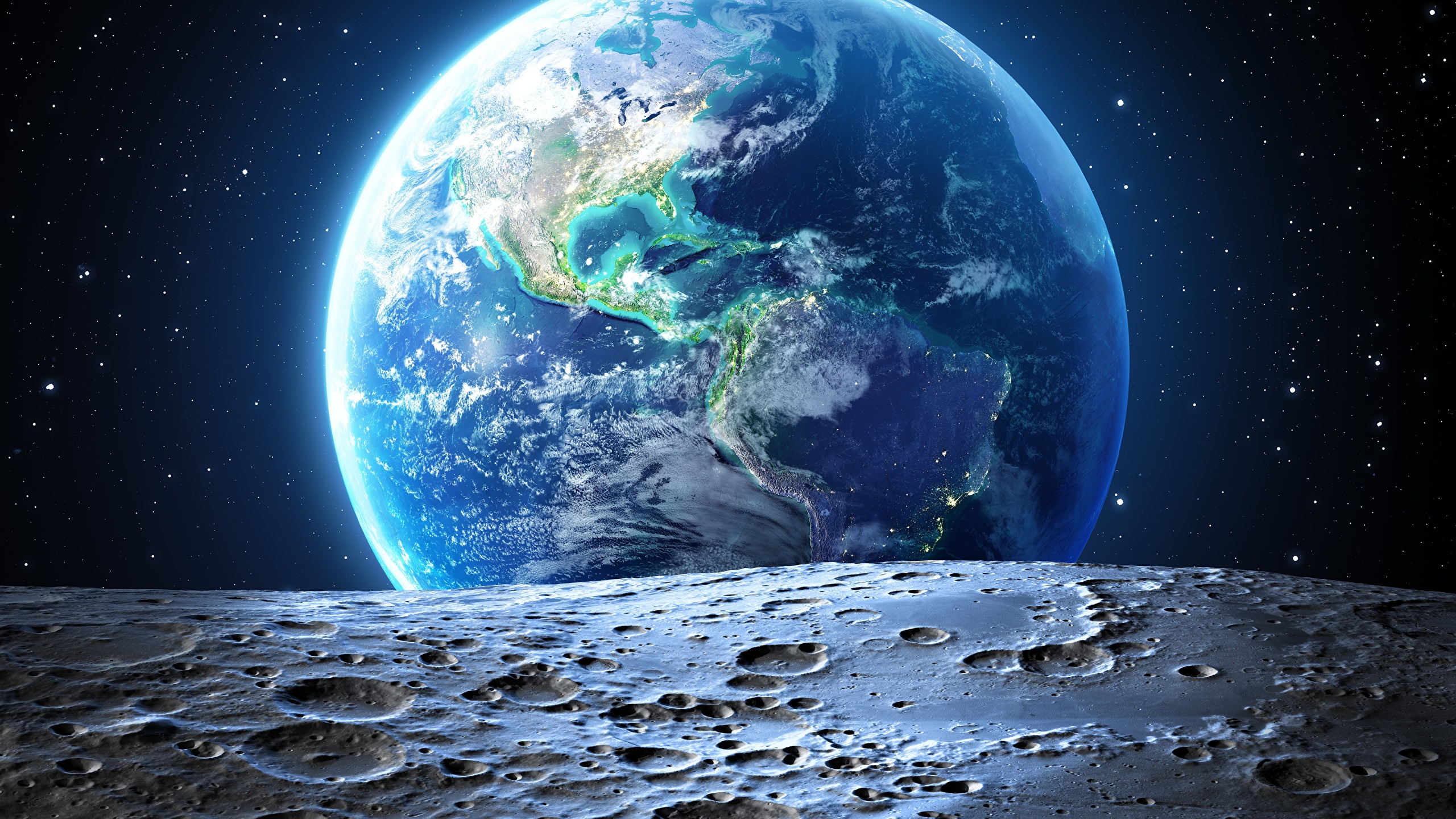 壁紙 2560x1440 地球 月 宇宙空間 ダウンロード 写真