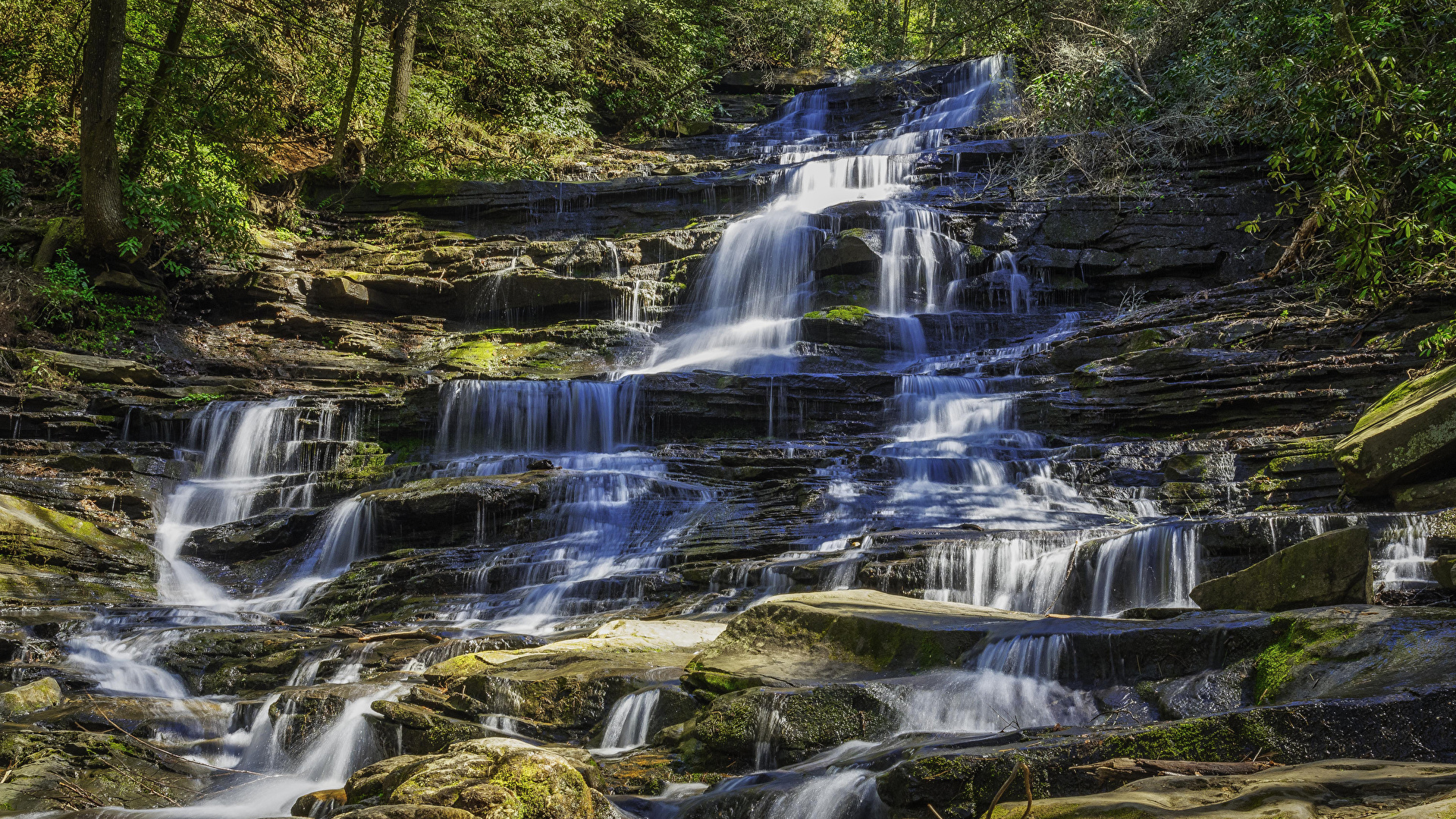 Images USA Minnehaha Falls Nature Waterfalls Moss Stones 1920x1080