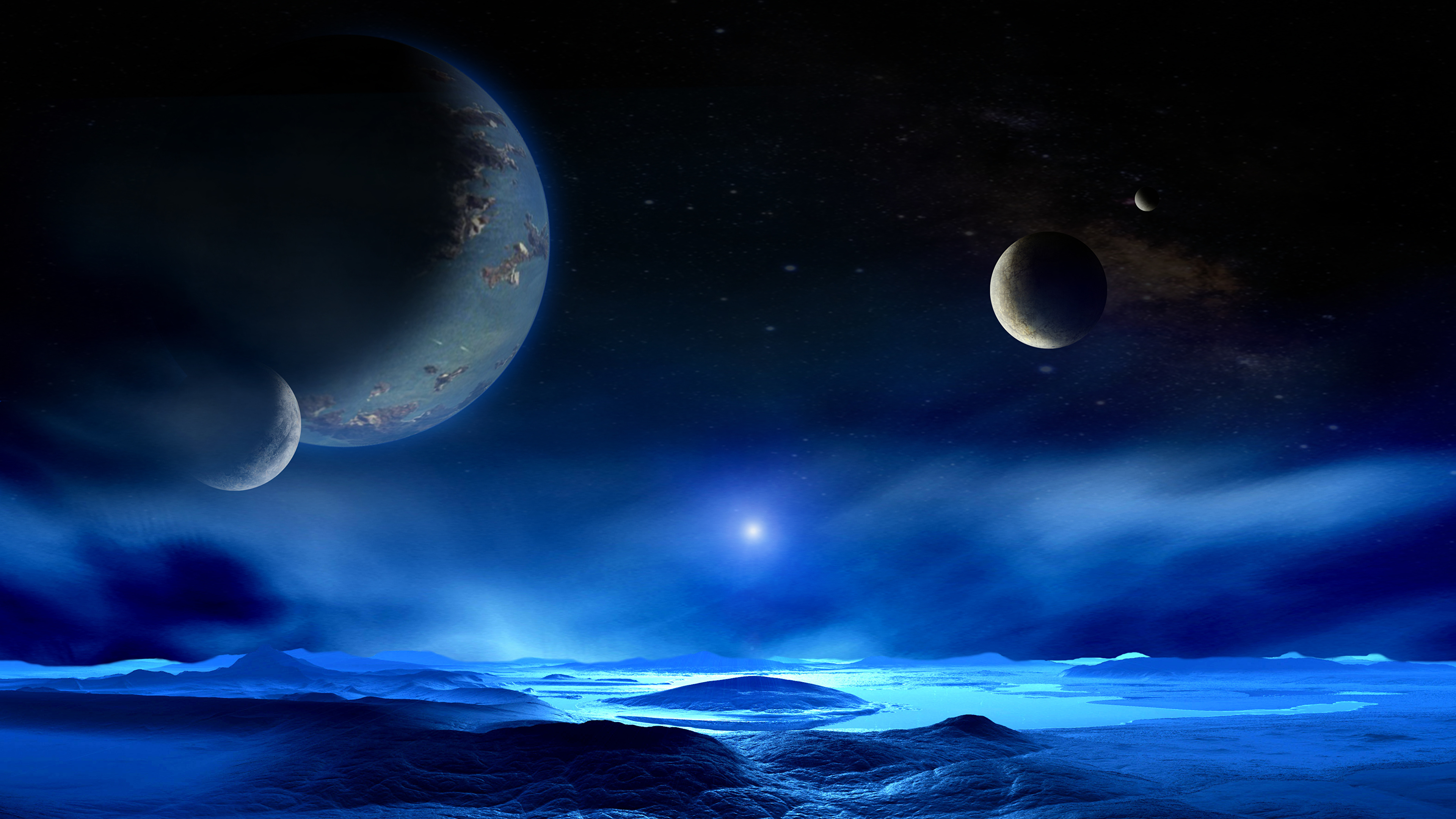 Fondos de Pantalla 3840x2160 La superficie del planeta Estrella Planetas  Сosmos 3D Gráficos descargar imagenes
