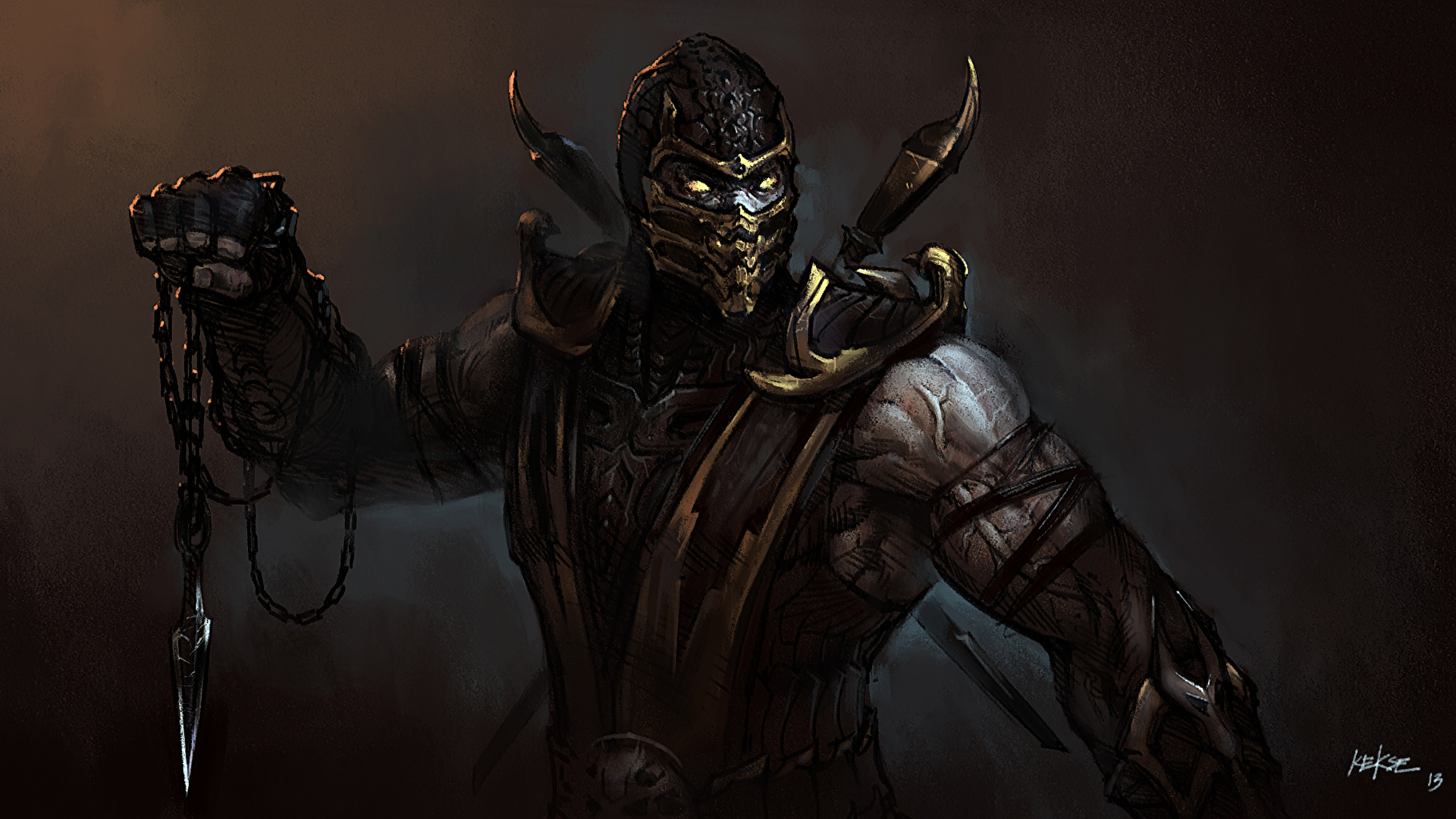 Fotos Mortal Kombat Mann Scorpion Fantasy Spiele Masken 1920x1080