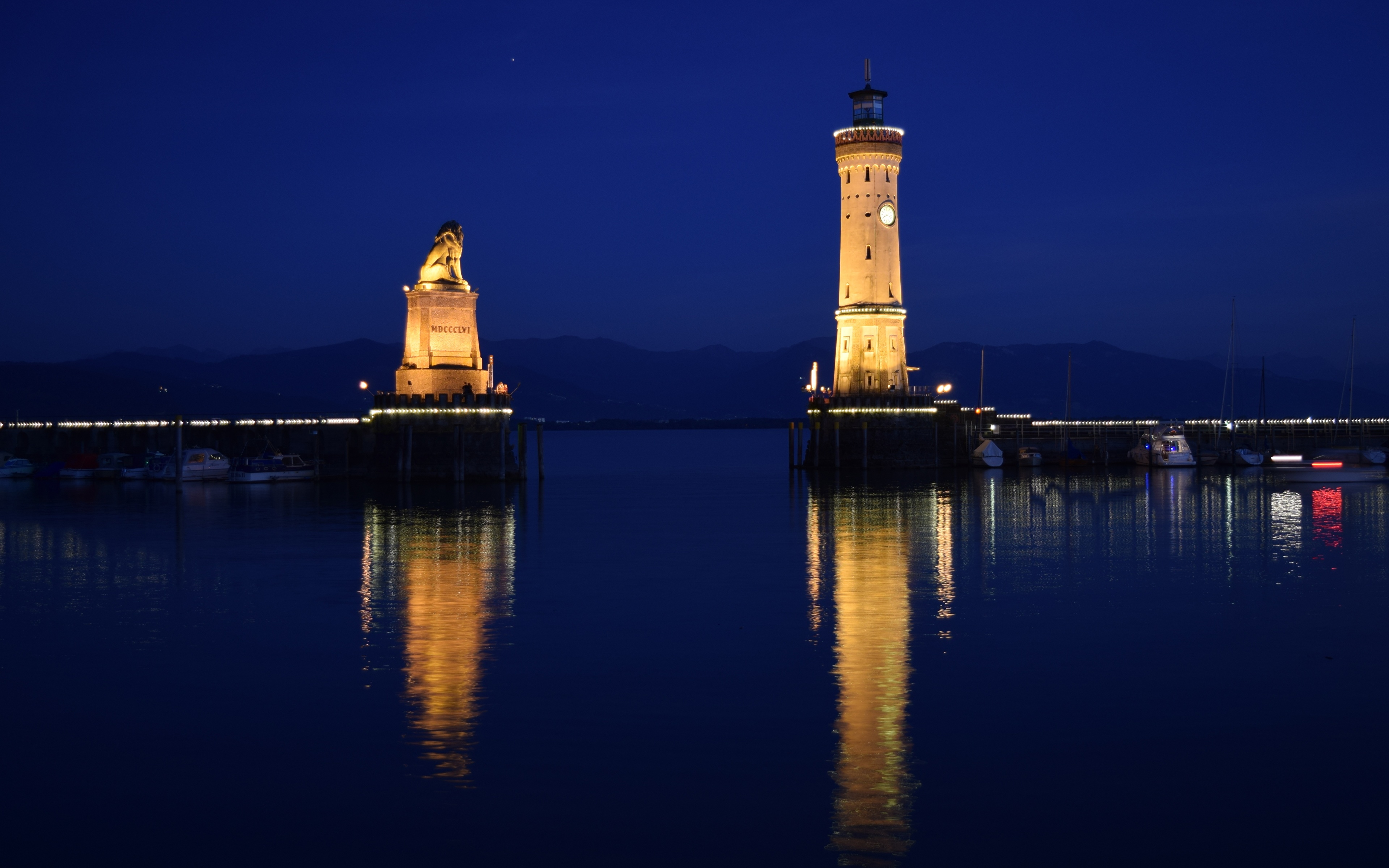 Pictures Germany Bodensee, Lindau Lighthouses Lake night 3840x2400