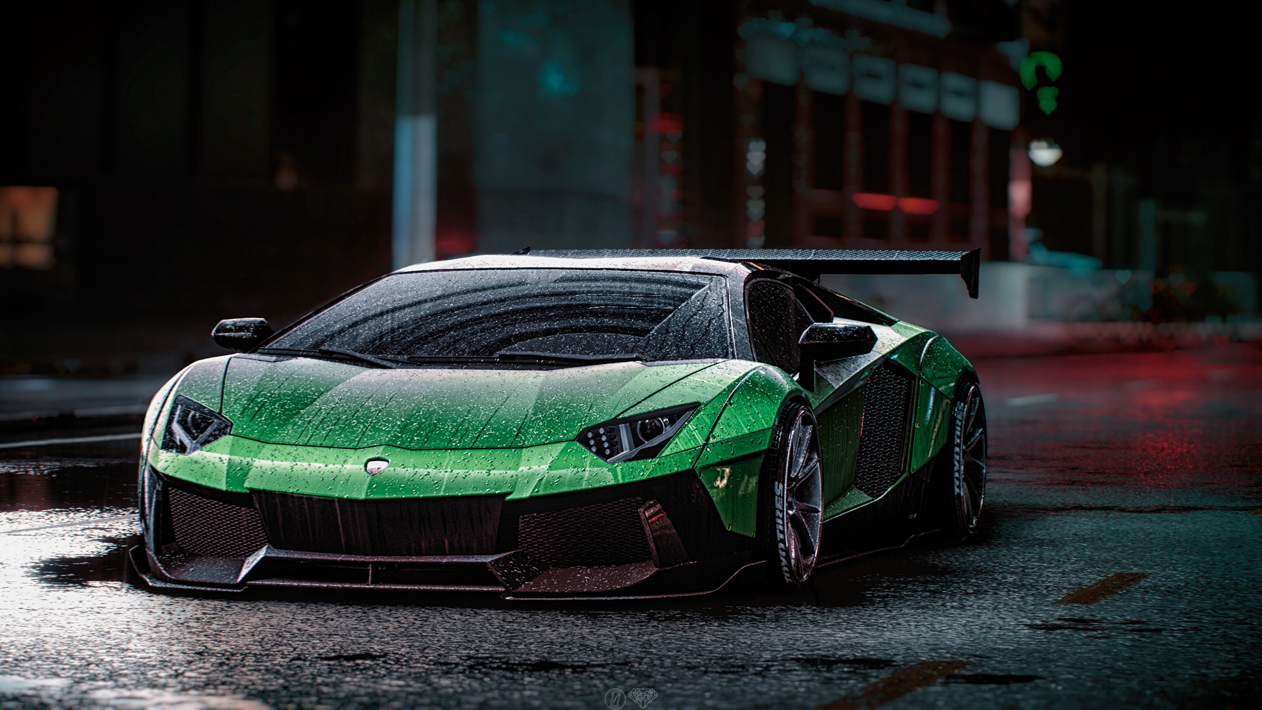Fondos de Pantalla 2560x1440 Lamborghini Need for Speed Aventador Liberty  Walk, 2015 game art Verde Gota de agua Coches Juegos descargar imagenes