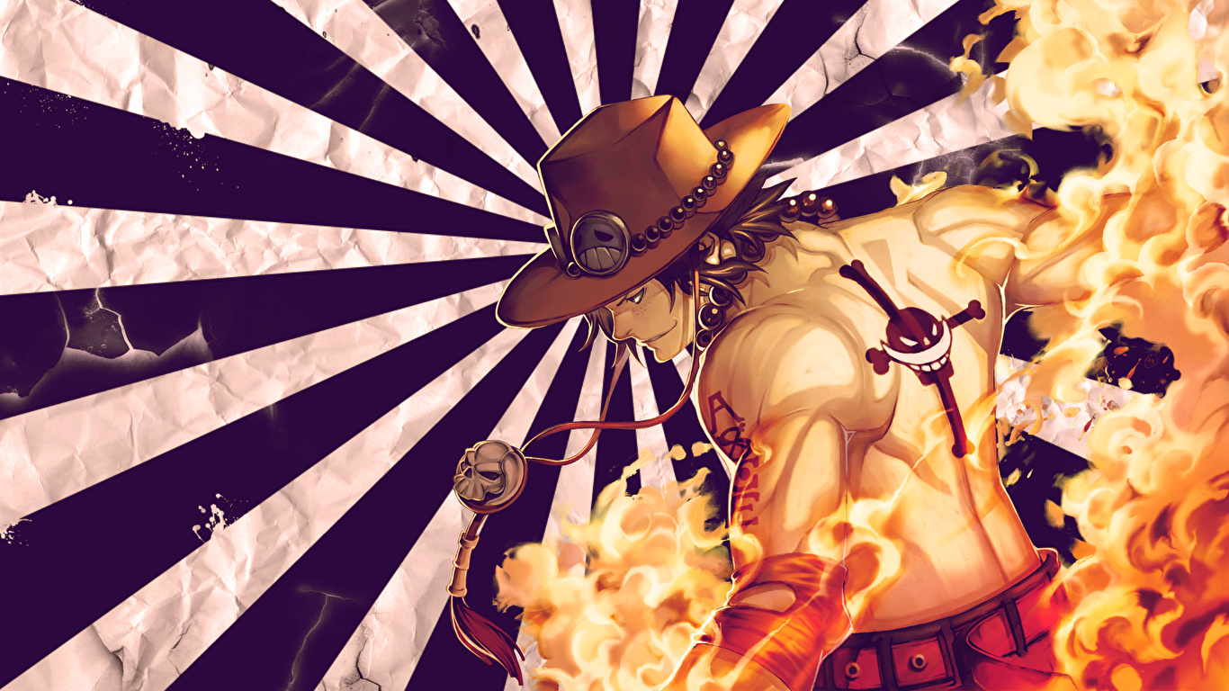 Desktop Wallpapers One Piece Young Man Hat Anime Stripes 1366x768