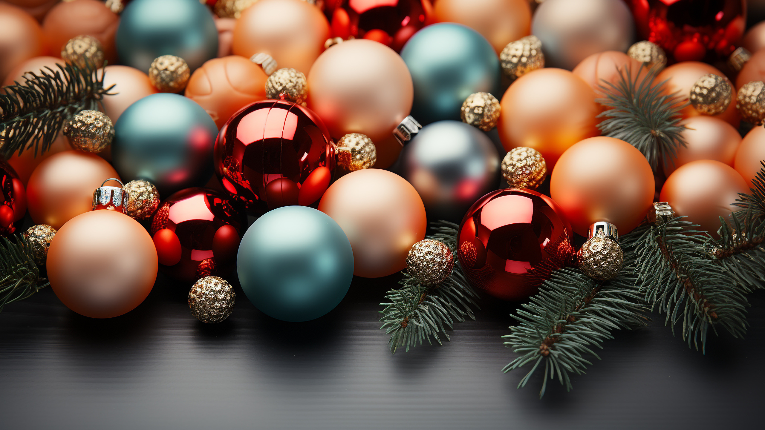 Wallpaper Christmas Balls Branches 2560x1440