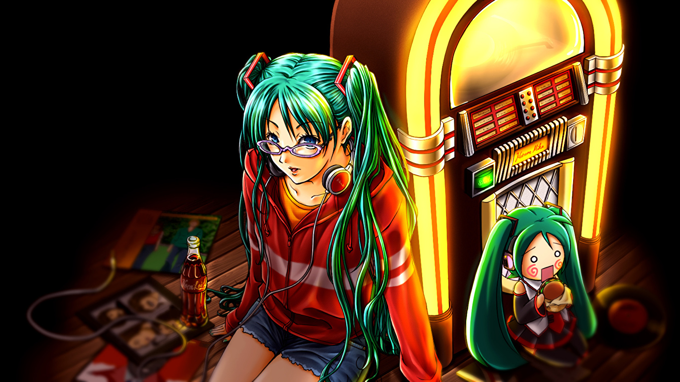 Fondos de Pantalla 1366x768 Hatsune Miku Vocaloid Gafas Auriculares Anime  Chicas descargar imagenes