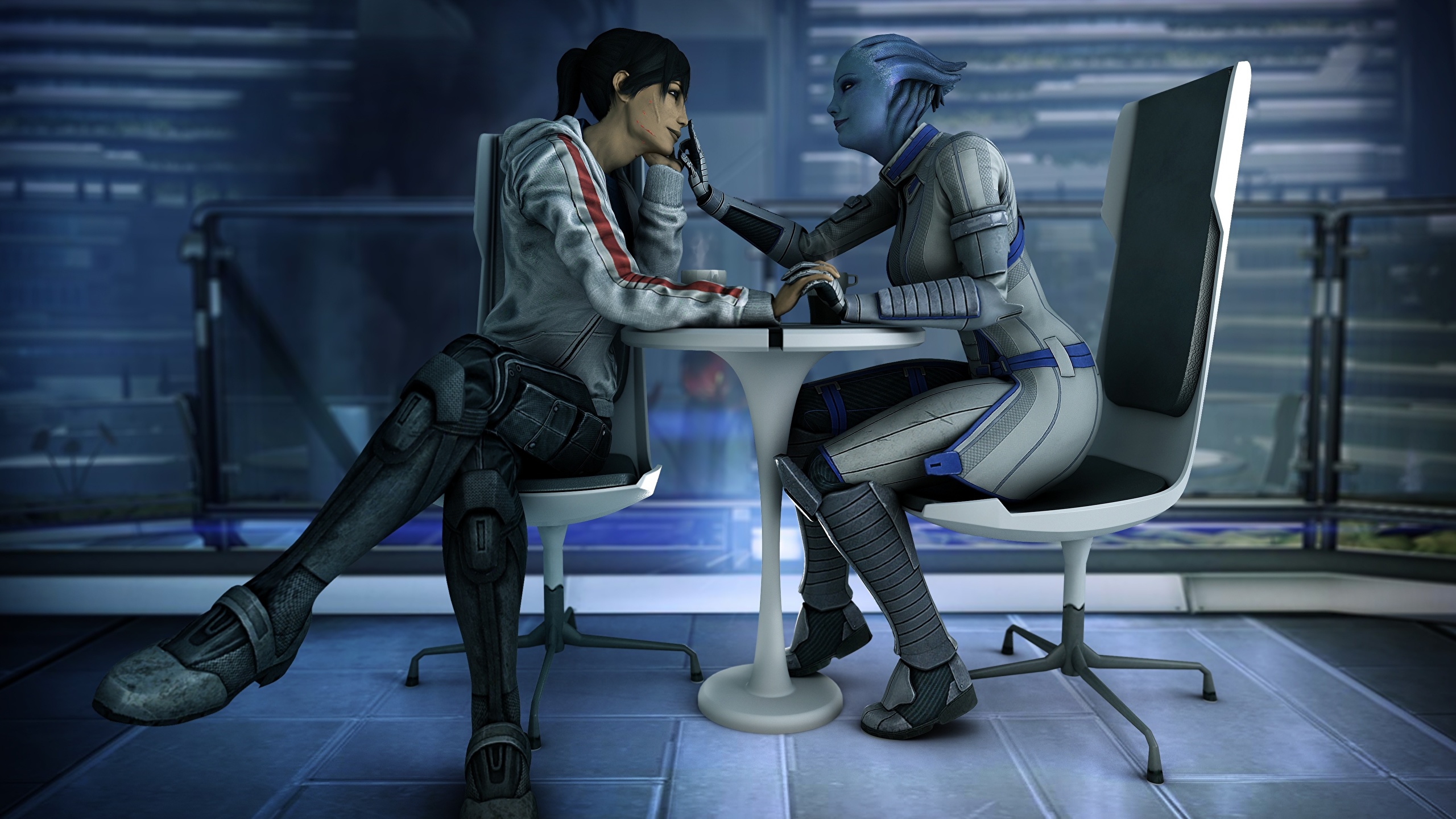 Фото Liara Shepard Mass Effect Инопланетяне вдвоем 3D 2560x1440