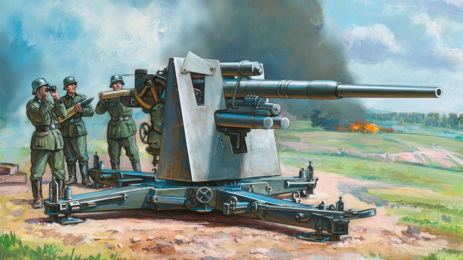 壁紙 19x1080 描かれた壁紙 カノン砲 兵 German mm Flak 36 37 ドイツ語 陸軍 ダウンロード 写真