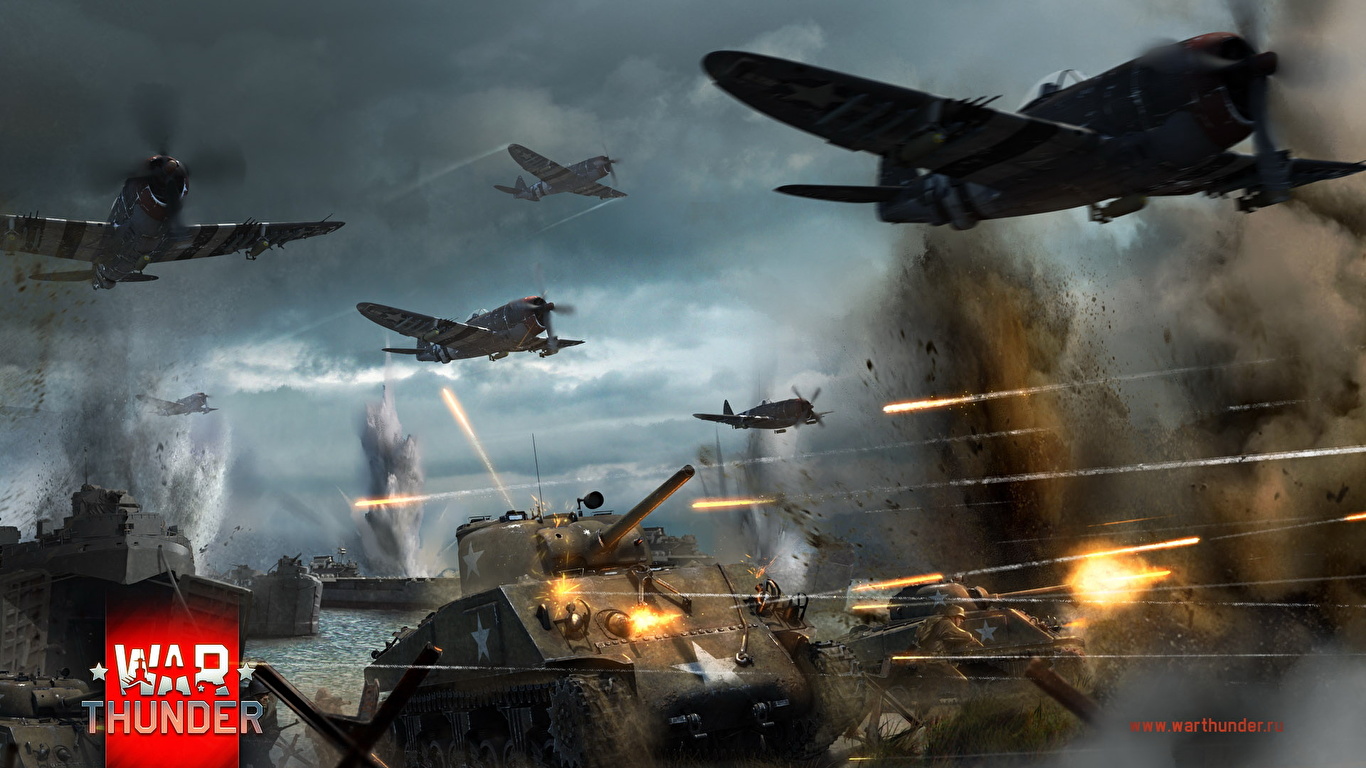 壁紙 1366x768 War Thunder 飛行機 P 47 M4 Sherman ゲーム ダウンロード 写真