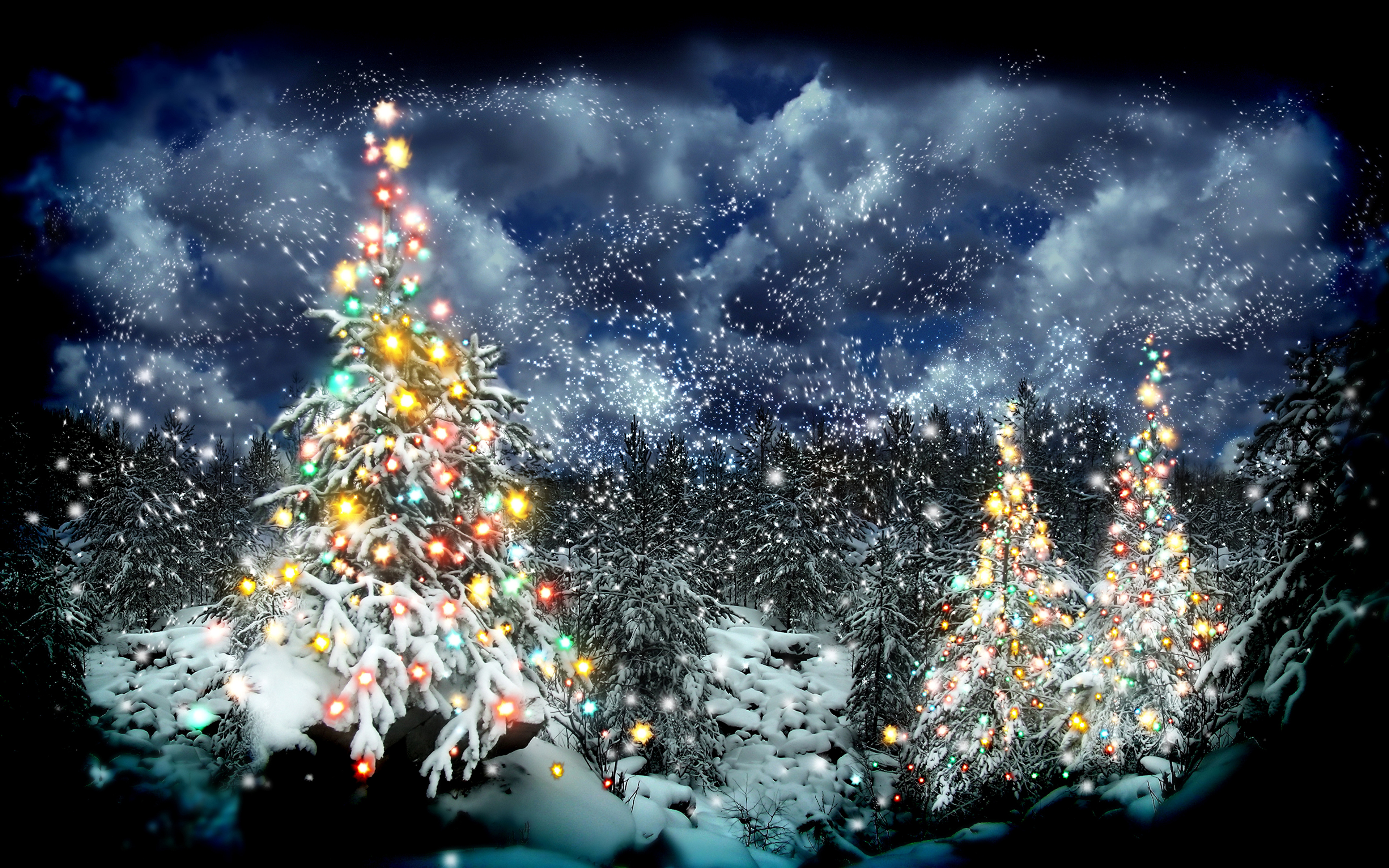 Photos New Year Nature Christmas Tree Snow Forests Balls 3840x2400